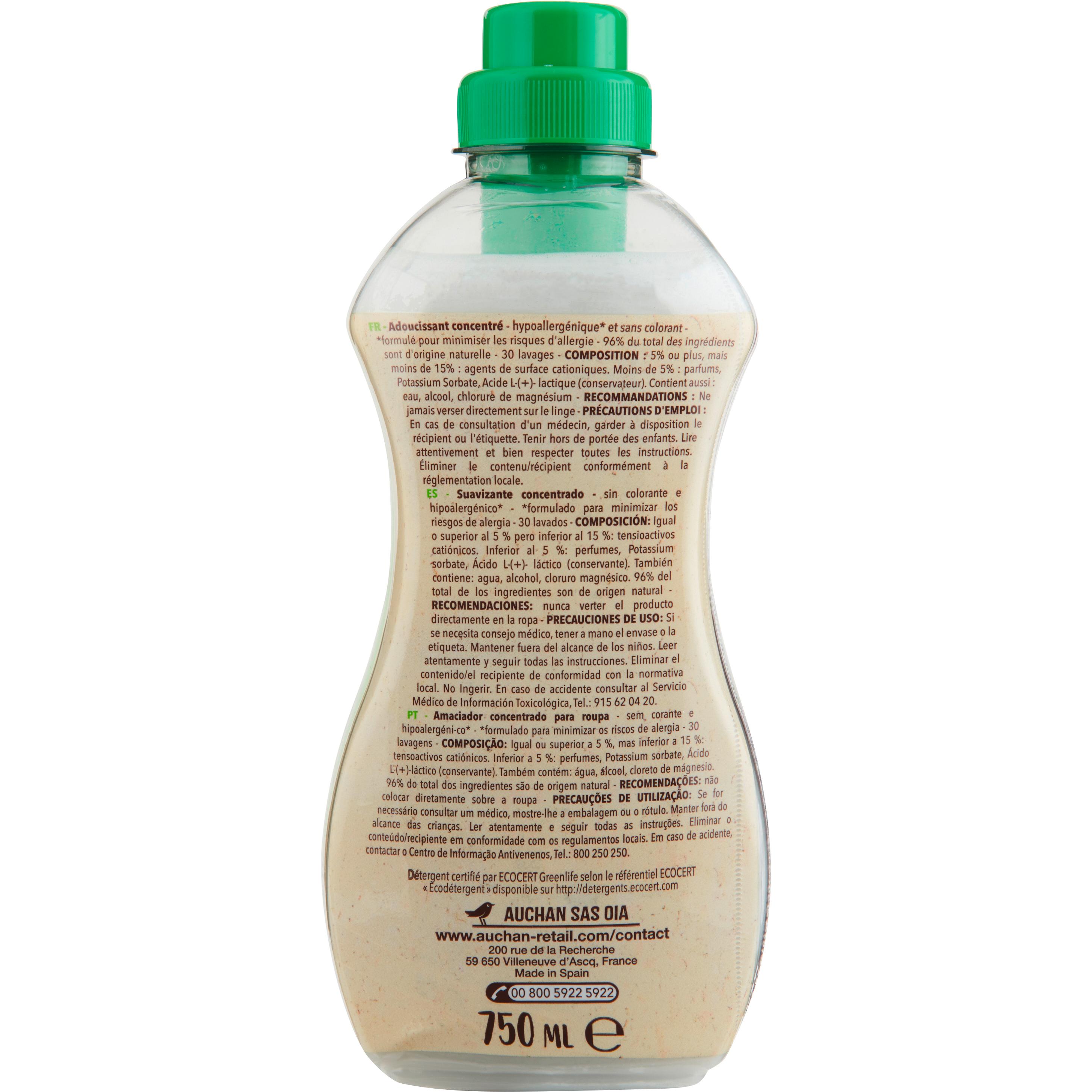 Voir la diapositive 3 : AUCHAN BETTER LIFE Adoucissant concentré 96% ingrédients d'origine naturelle 30 lavages 750ml