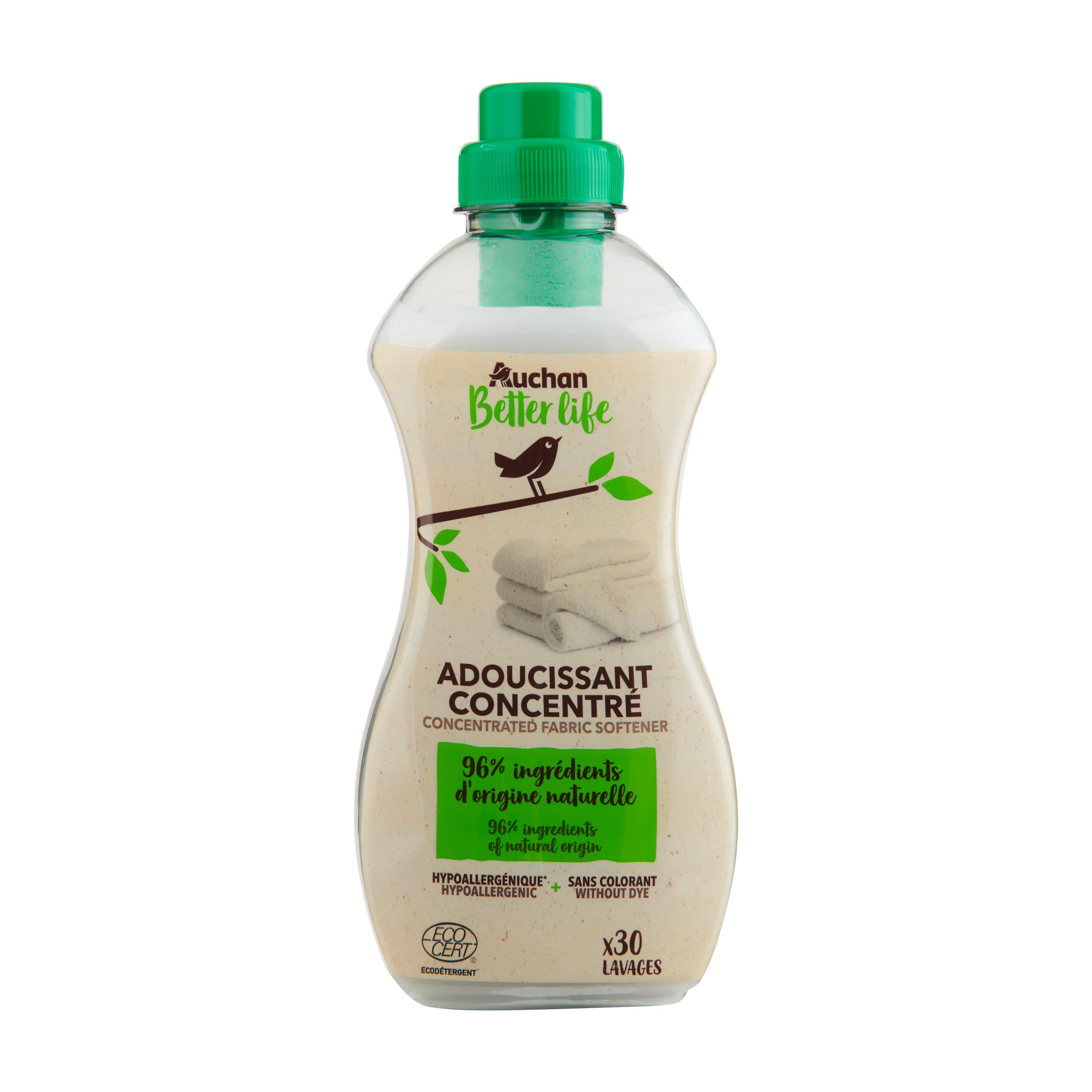 Voir la diapositive 4 : AUCHAN BETTER LIFE Adoucissant concentré 96% ingrédients d'origine naturelle 30 lavages 750ml