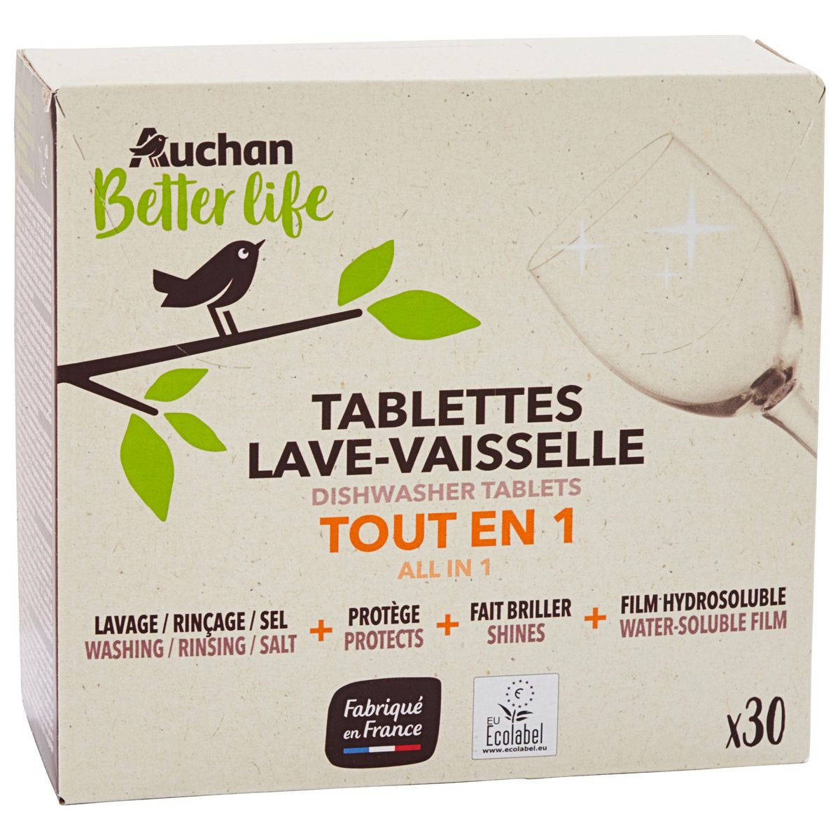 AUCHAN BETTER LIFE Tablettes lave-vaisselle tout en 1 écologiques 30 tablettes