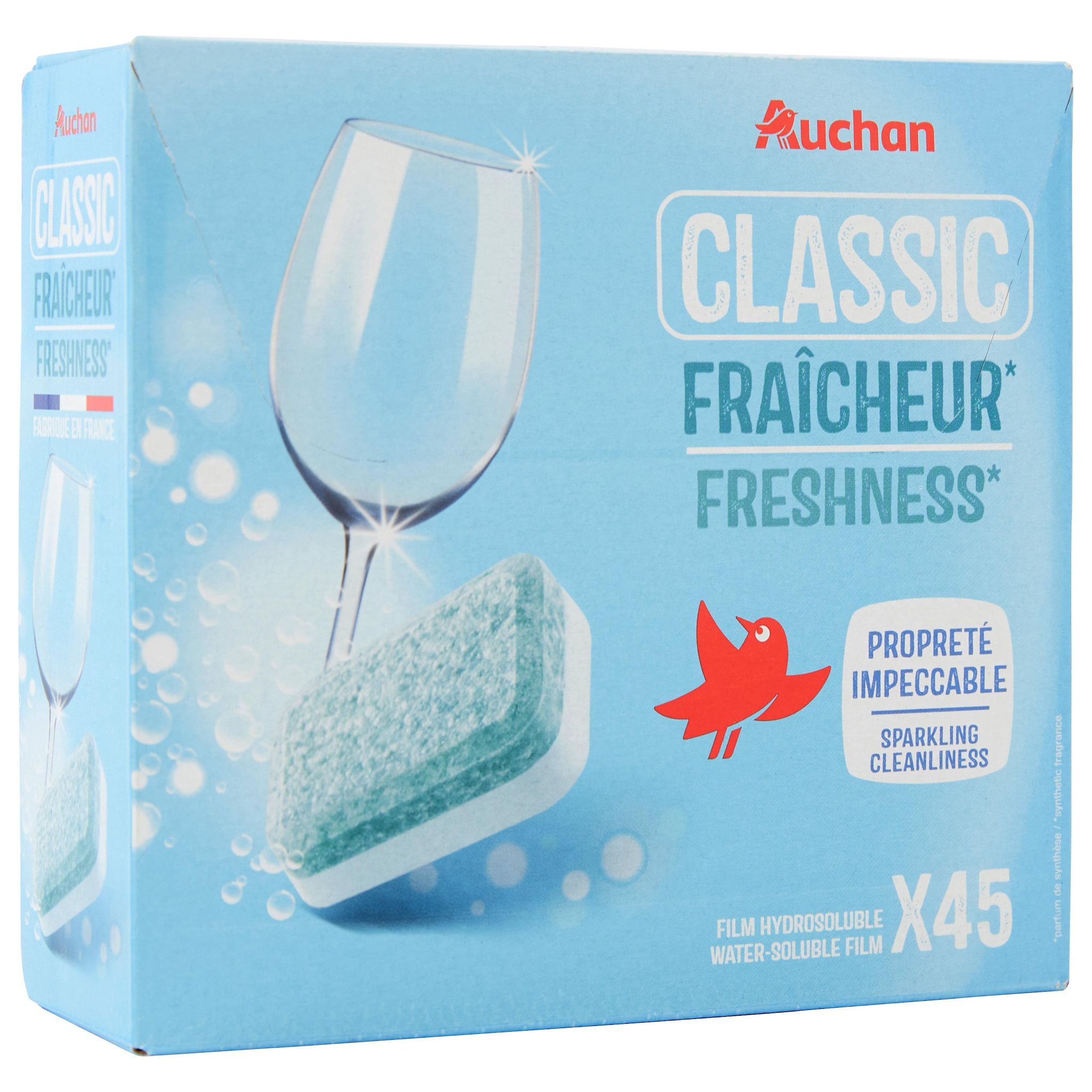 Voir la diapositive 3 : AUCHAN Tablettes lave-vaisselle fraîcheur 45 tablettes