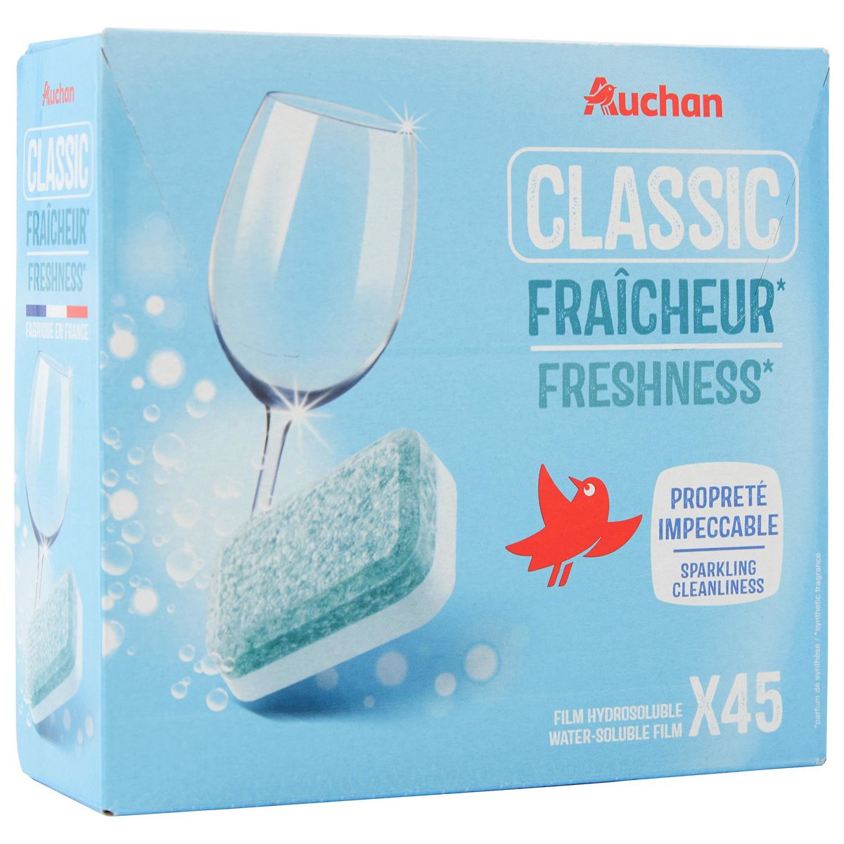 AUCHAN Tablettes lave-vaisselle fraîcheur 45 tablettes