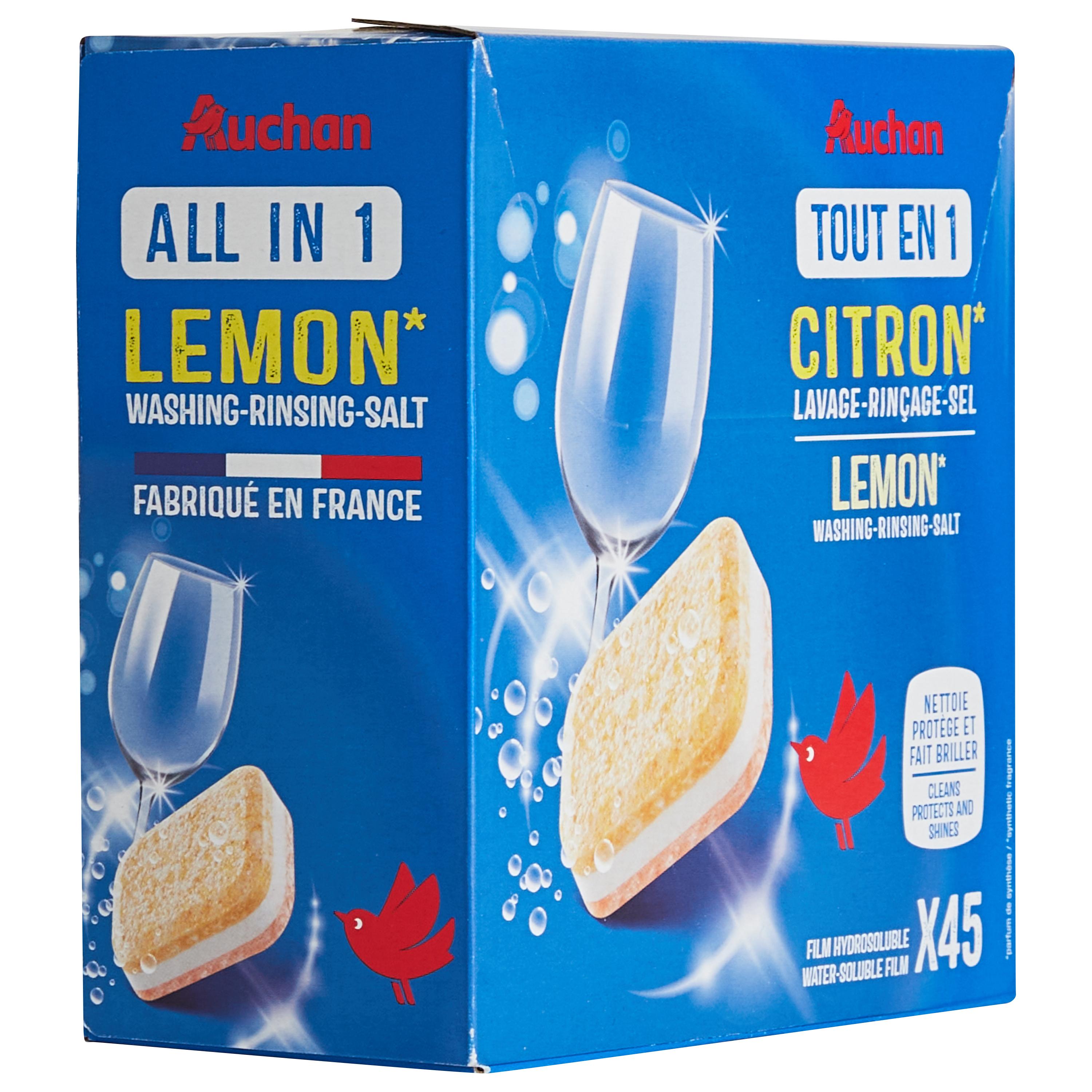 Voir la diapositive 5 : AUCHAN Tablettes lave-vaisselle tout en 1 citron 45 lavages 720g