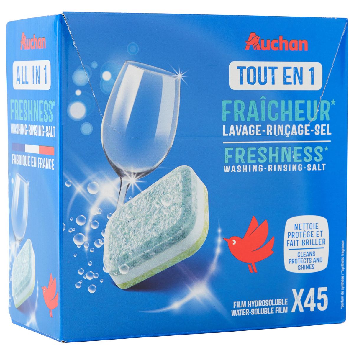 AUCHAN Tablettes lave-vaisselle tout en 1 fraîcheur 45 tablettes