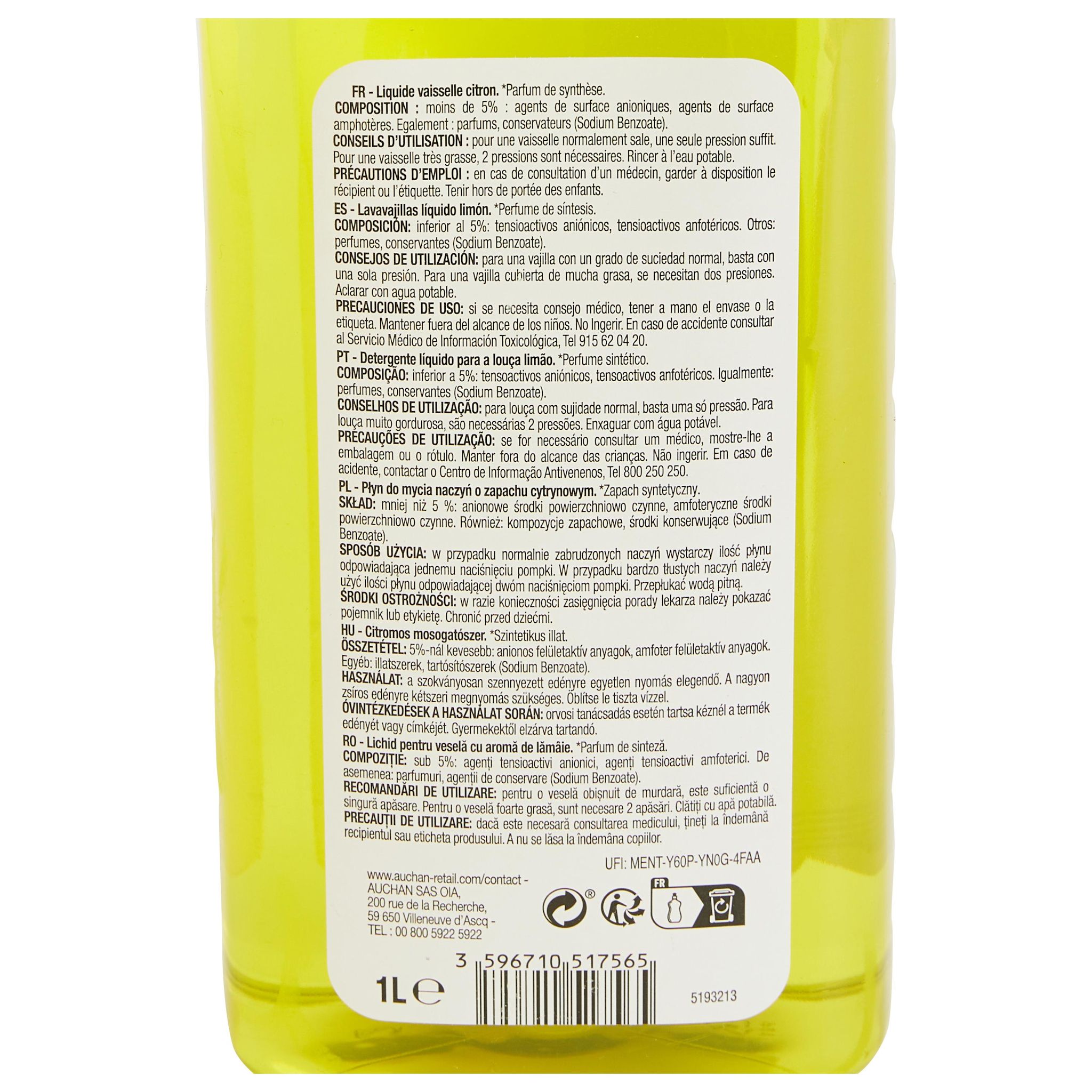 Voir la diapositive 2 : POUCE Liquide vaisselle citron 1l