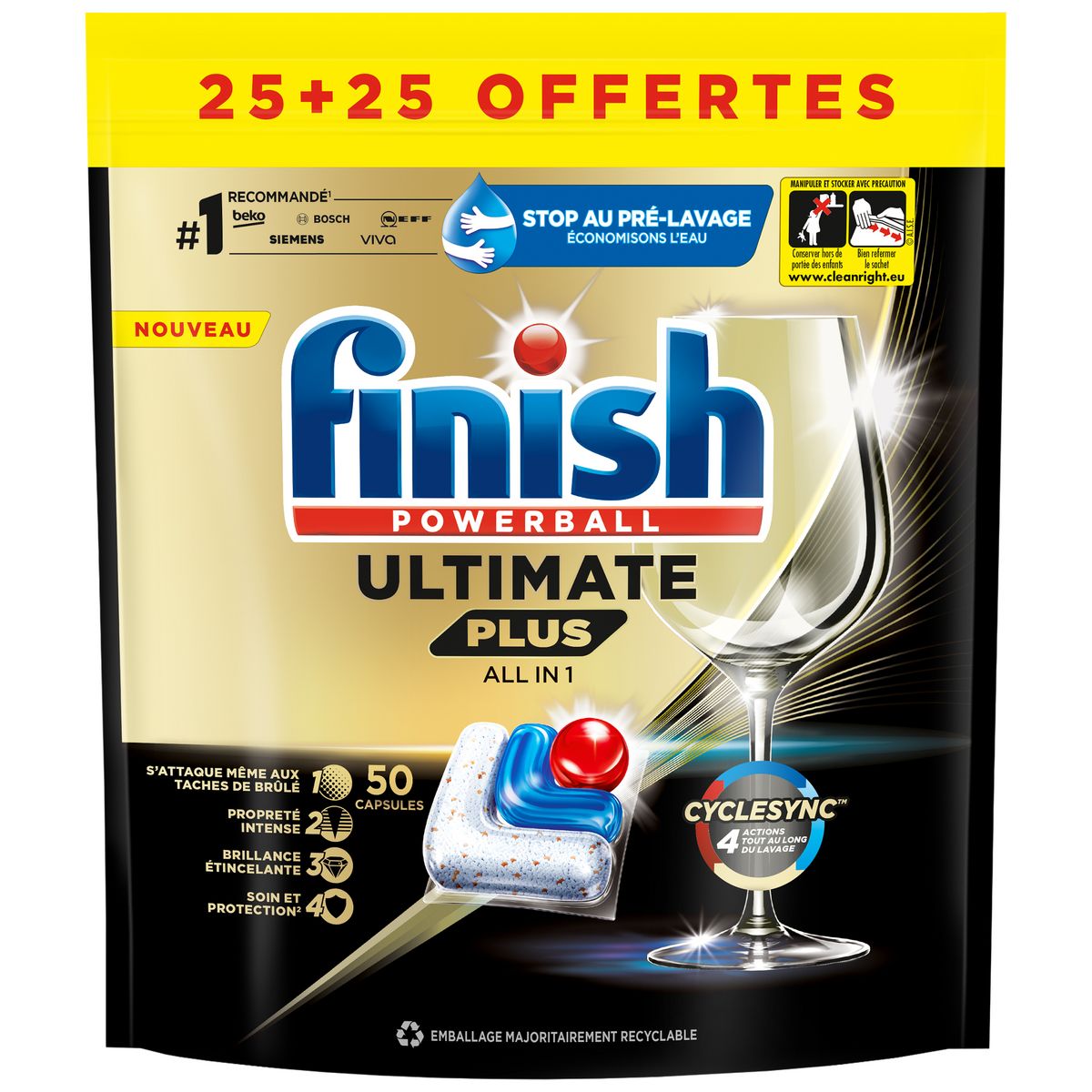 FINISH Ultimate plus Tablettes lave-vaisselles tout en 1 25 capsules + 25 offertes