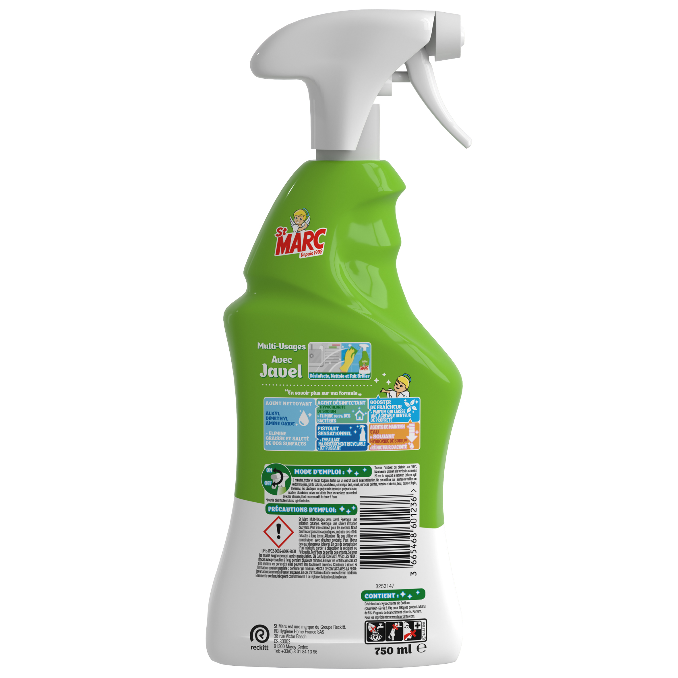 Voir la diapositive 2 : ST MARC Spray multi-usages avec javel 750ml