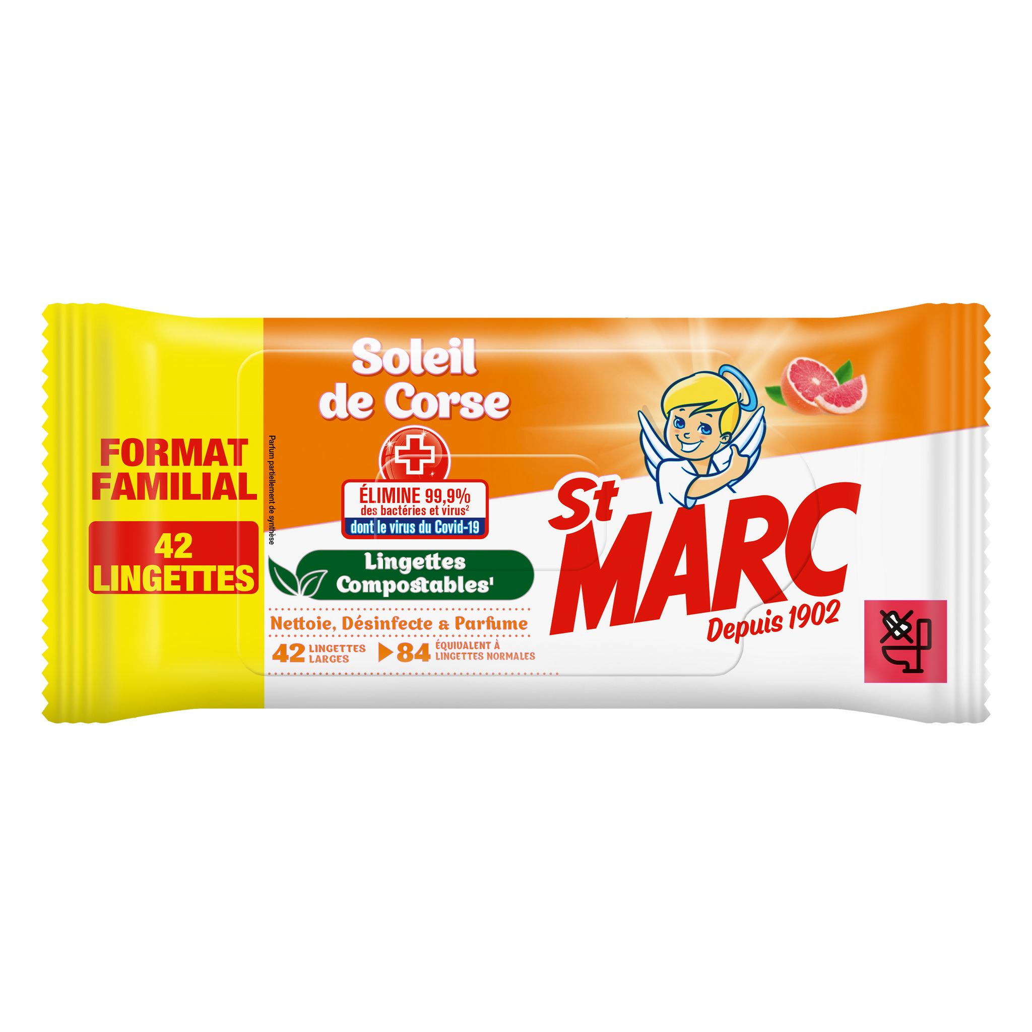Lingettes Nettoyantes Désinfectantes St Marc 0% Résidus Agressifs - Lot De 14 Paquets (588 Lingettes) Compostables