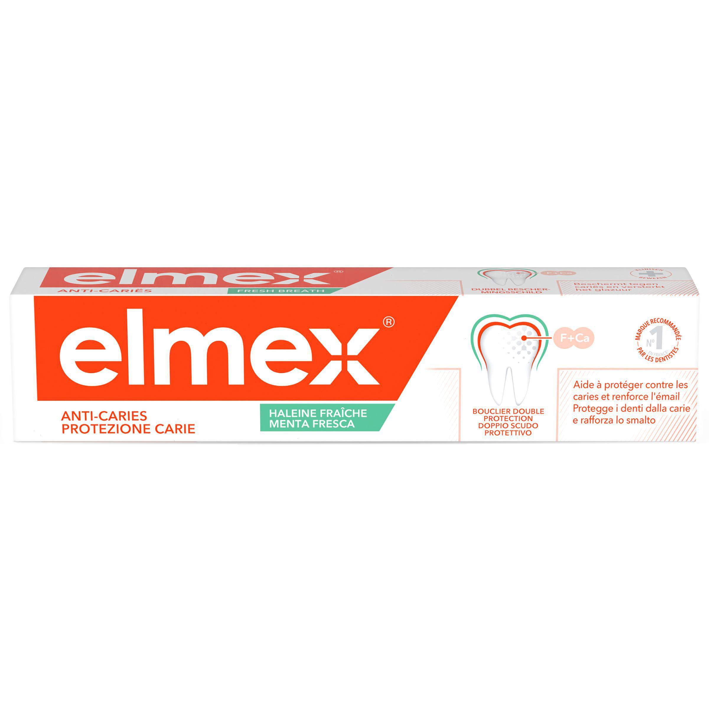 Voir la diapositive 2 : ELMEX Dentifrice anti-caries et haleine fraiche 0 colorant 75ml