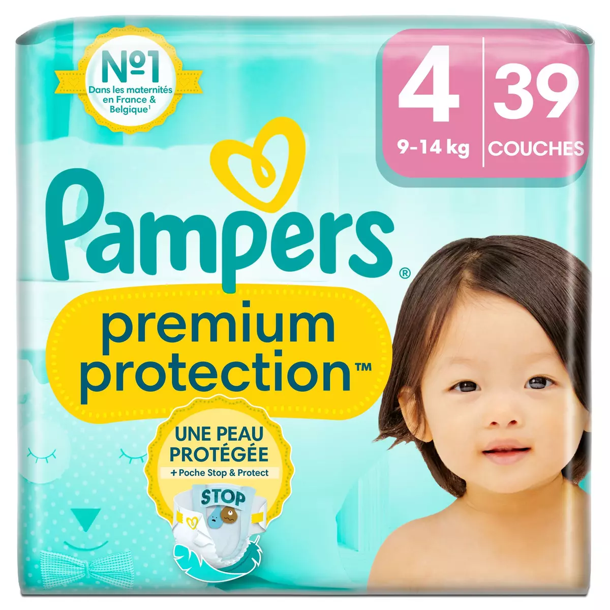Couches Pampers Premium protection taille 4 9-14kg 39 pièces