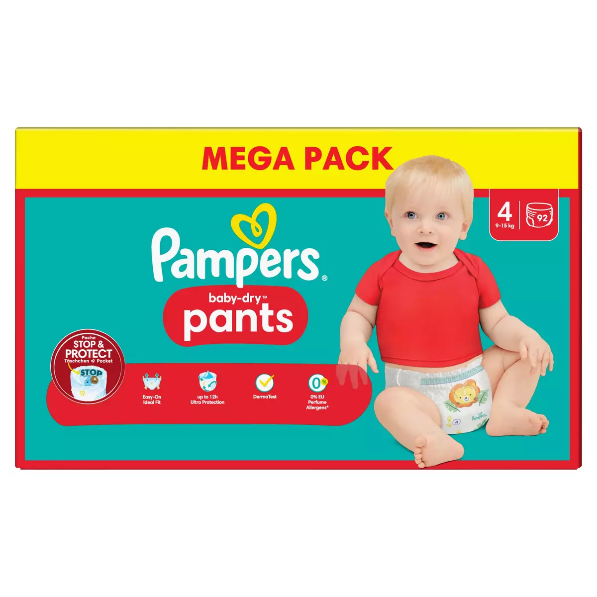 PAMPERS Baby-dry couches culottes taille 4 (9-15kg) 92 couches pas