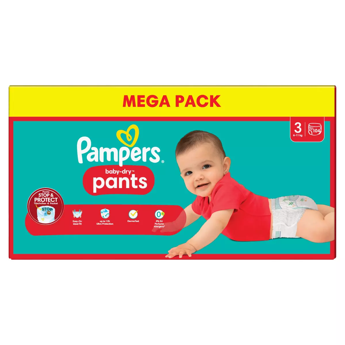 PAMPERS Baby-Dry pants couches-culottes taille 3 (6-11kg) 104 couches pas  cher 