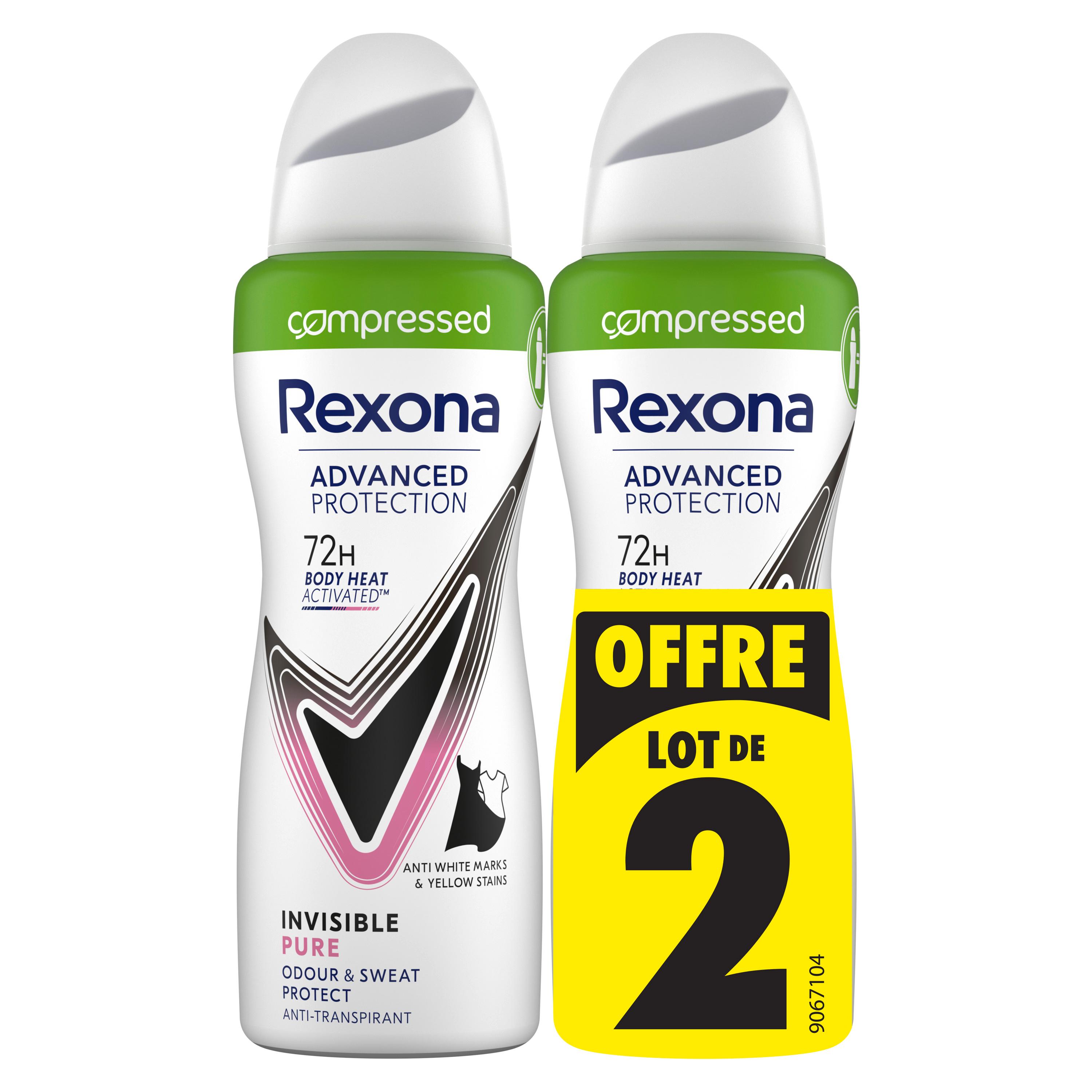 REXONA Advanced protection déodorant compressé 72h invisible pure 2x100ml
