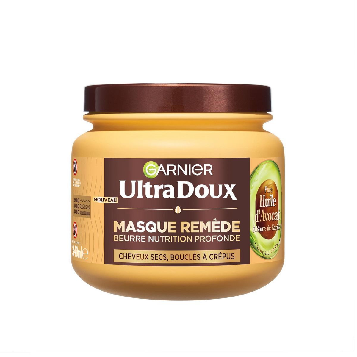 GARNIER ULTRA DOUX Masques cheveux bouclés frisés remède nutrition intense huile d'avocat 340ml