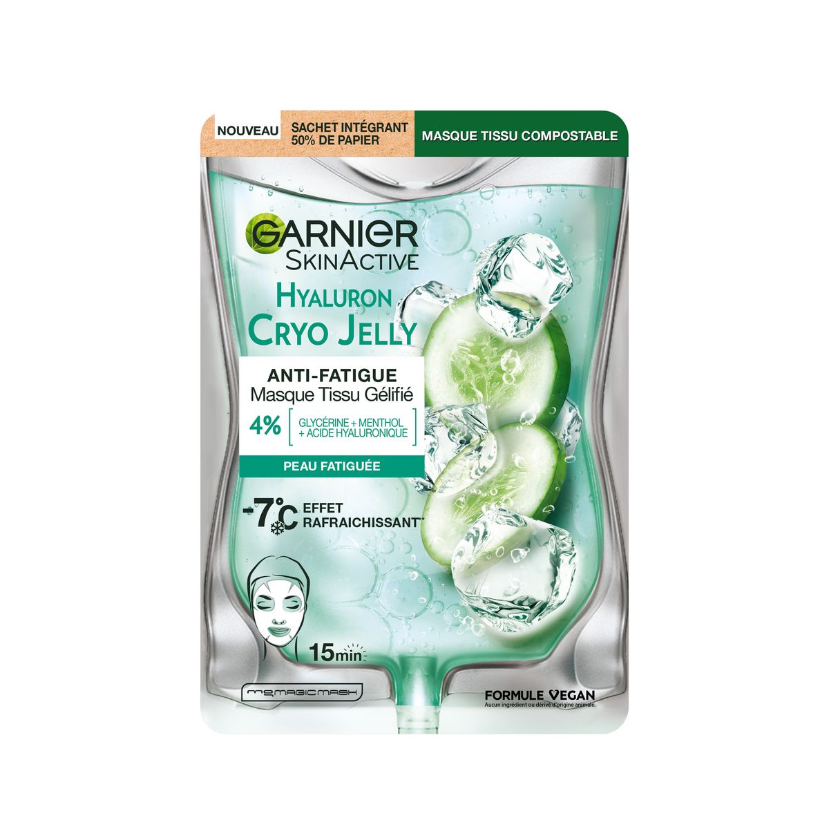 GARNIER Skinactive Hyaluron Cryo Jelly Masque anti-fatigue tissu gélifié 1 masque