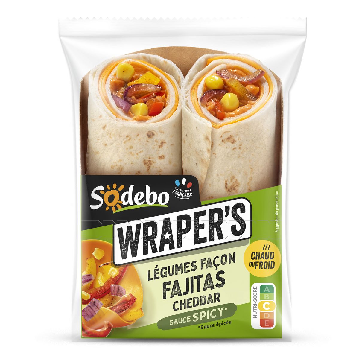 SODEBO Wrap légumes façon fajitas cheddar sauce épicée 2 pièces 190g