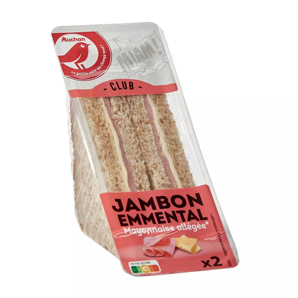 AUCHAN Club sandwich jambon emmental mayonnaise allégée 2 pièces 145g