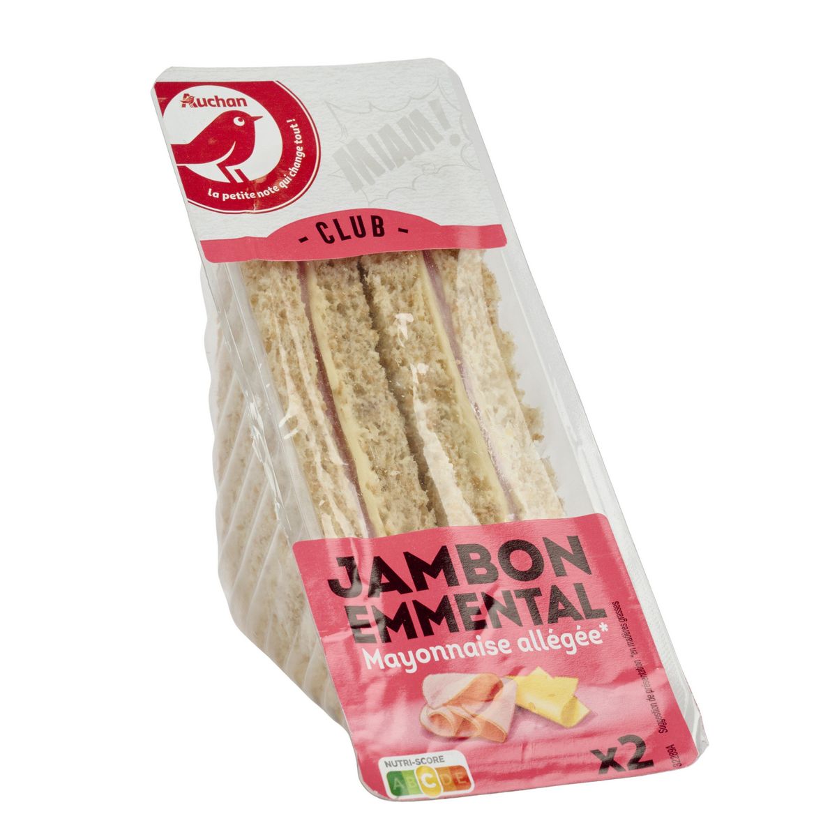 AUCHAN Club sandwich jambon emmental mayonnaise allégée 2 pièces 145g