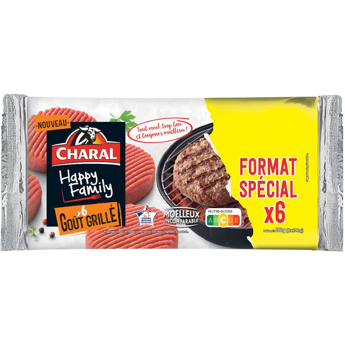 CHARAL Happy Familly steaks hachés de bœuf goût grillé 6x100g