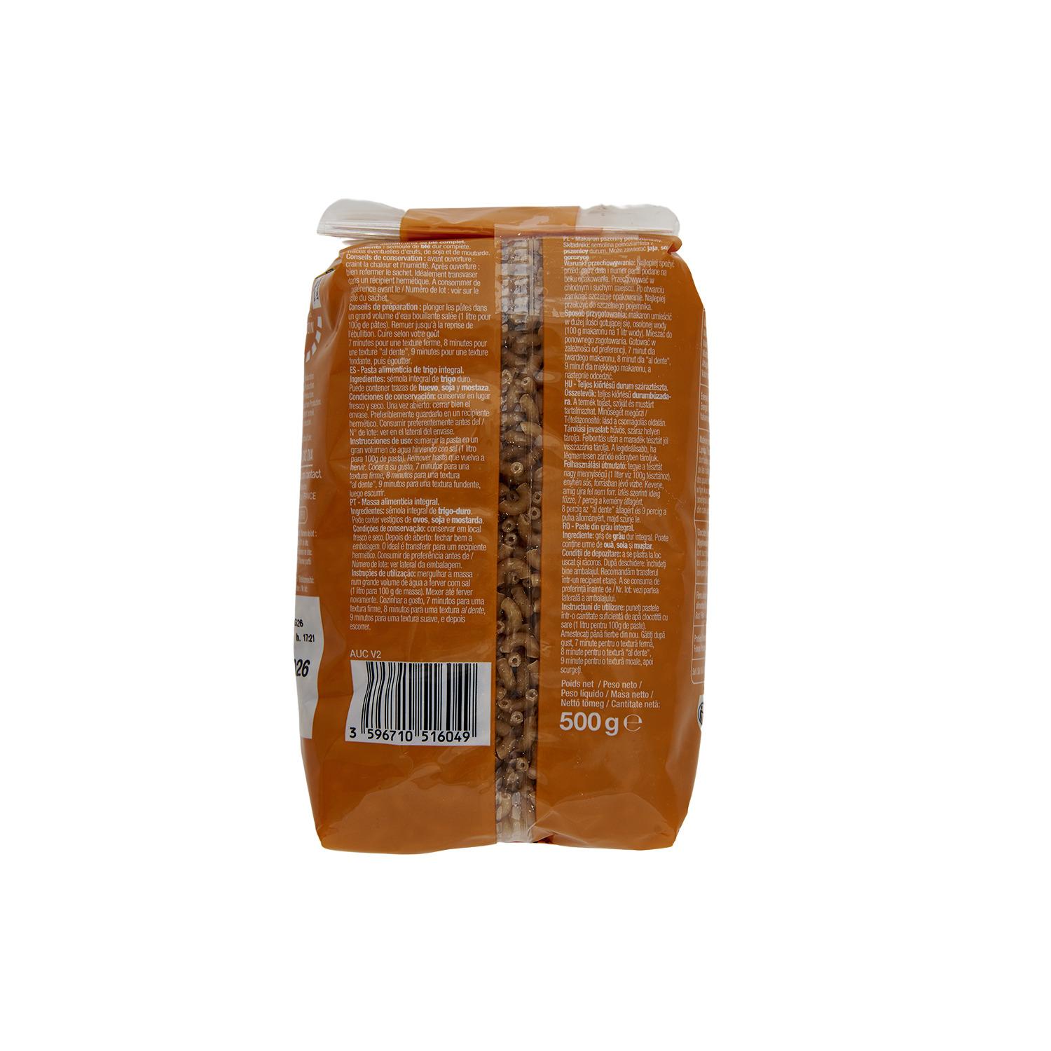 Voir la diapositive 2 : AUCHAN Coquillettes au blé complet 500g