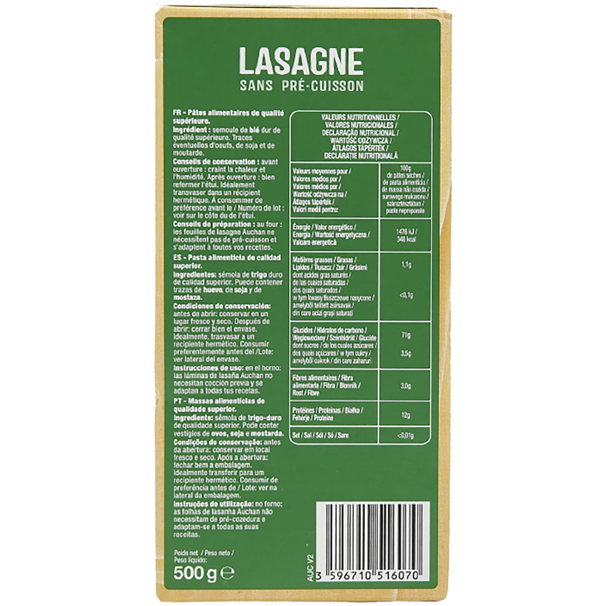 AUCHAN Lasagne 500g