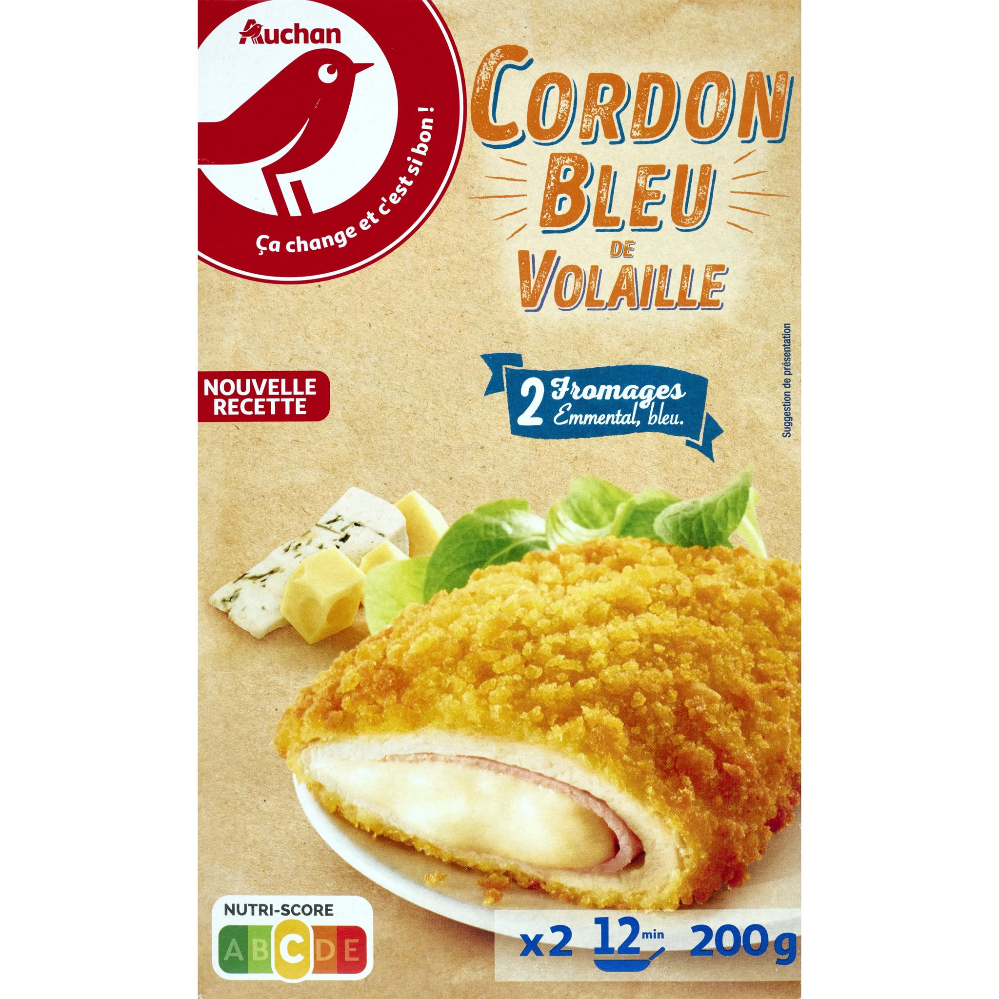 AUCHAN Cordon bleu de dinde 2 fromages 2 pièces 200g