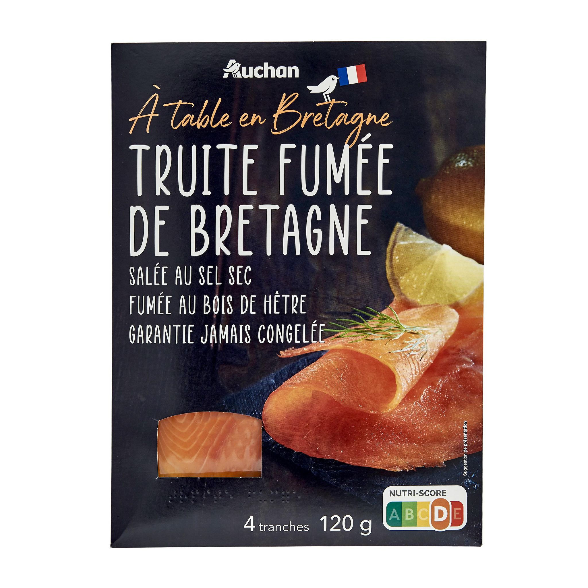 Voir la diapositive 2 : AUCHAN TERROIR Truite fumée de Bretagne 4 tranches 120g
