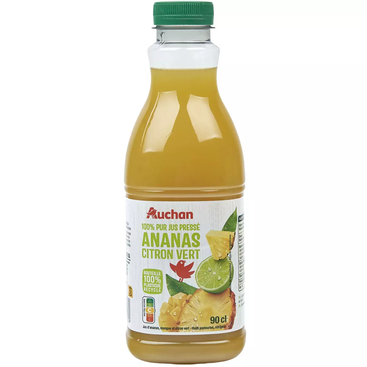 AUCHAN Jus de fruits pressé ananas citron vert 90cl