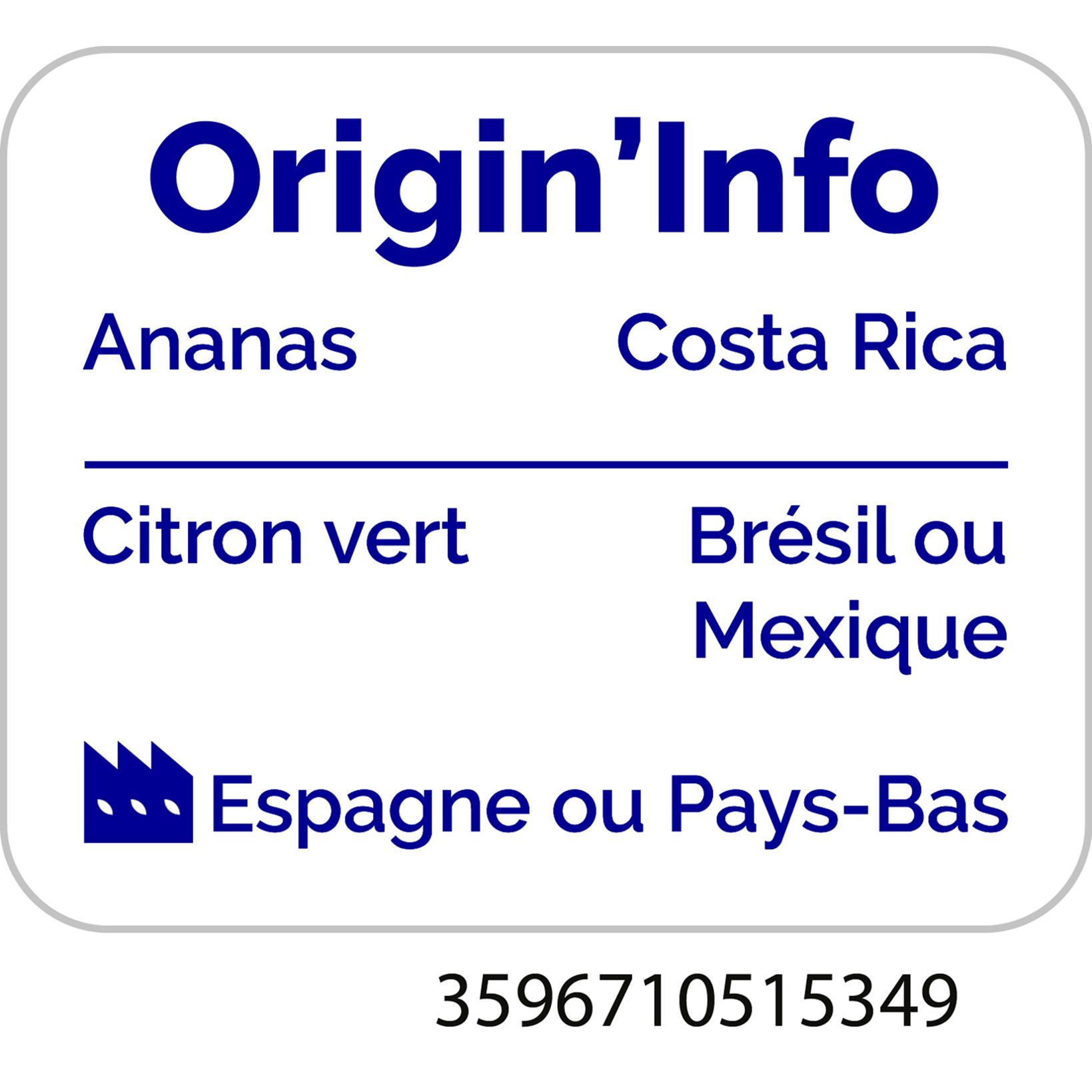 Voir la diapositive 2 : AUCHAN Jus de fruits pressé ananas citron vert 90cl
