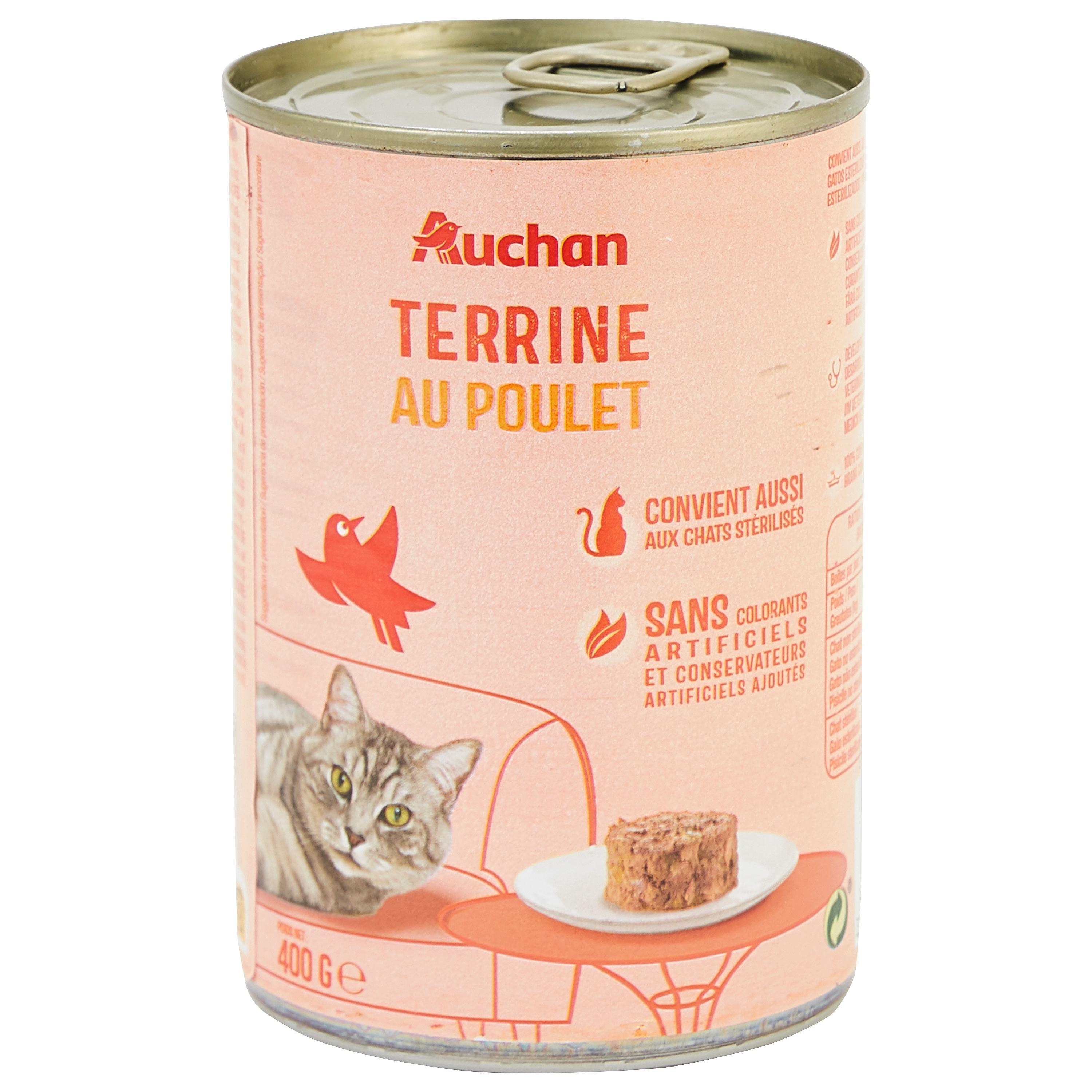Voir la diapositive 2 : AUCHAN Terrine au poulet pour chats et chats stérilisés 400g