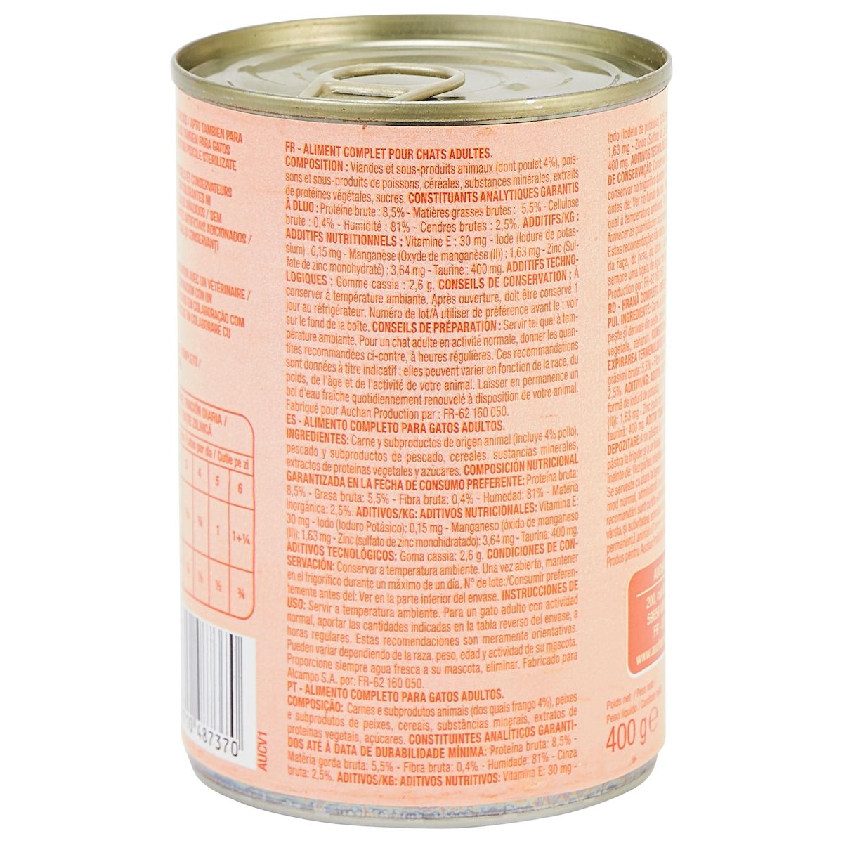 AUCHAN Terrine au poulet pour chats et chats stérilisés 400g