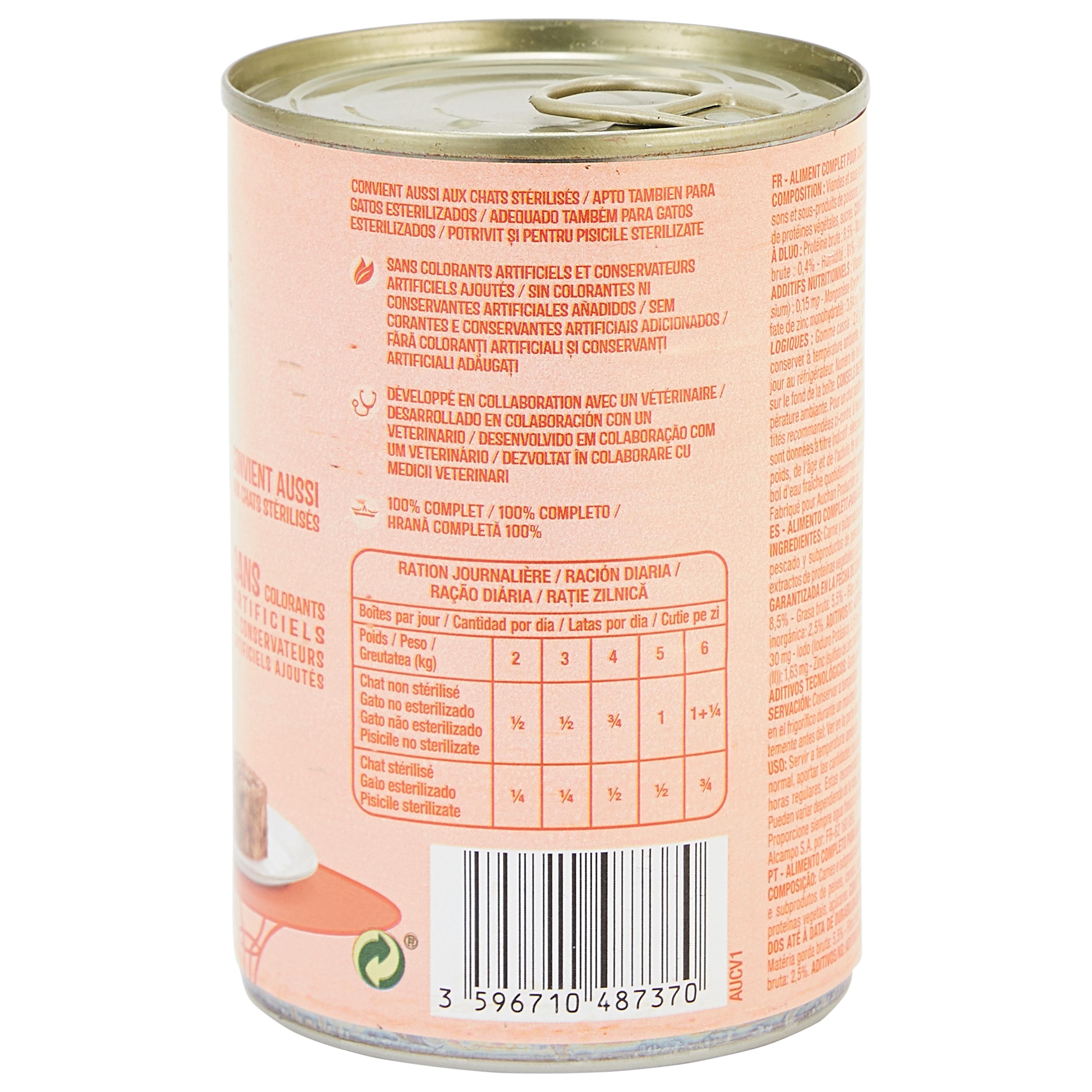 Voir la diapositive 3 : AUCHAN Terrine au poulet pour chats et chats stérilisés 400g