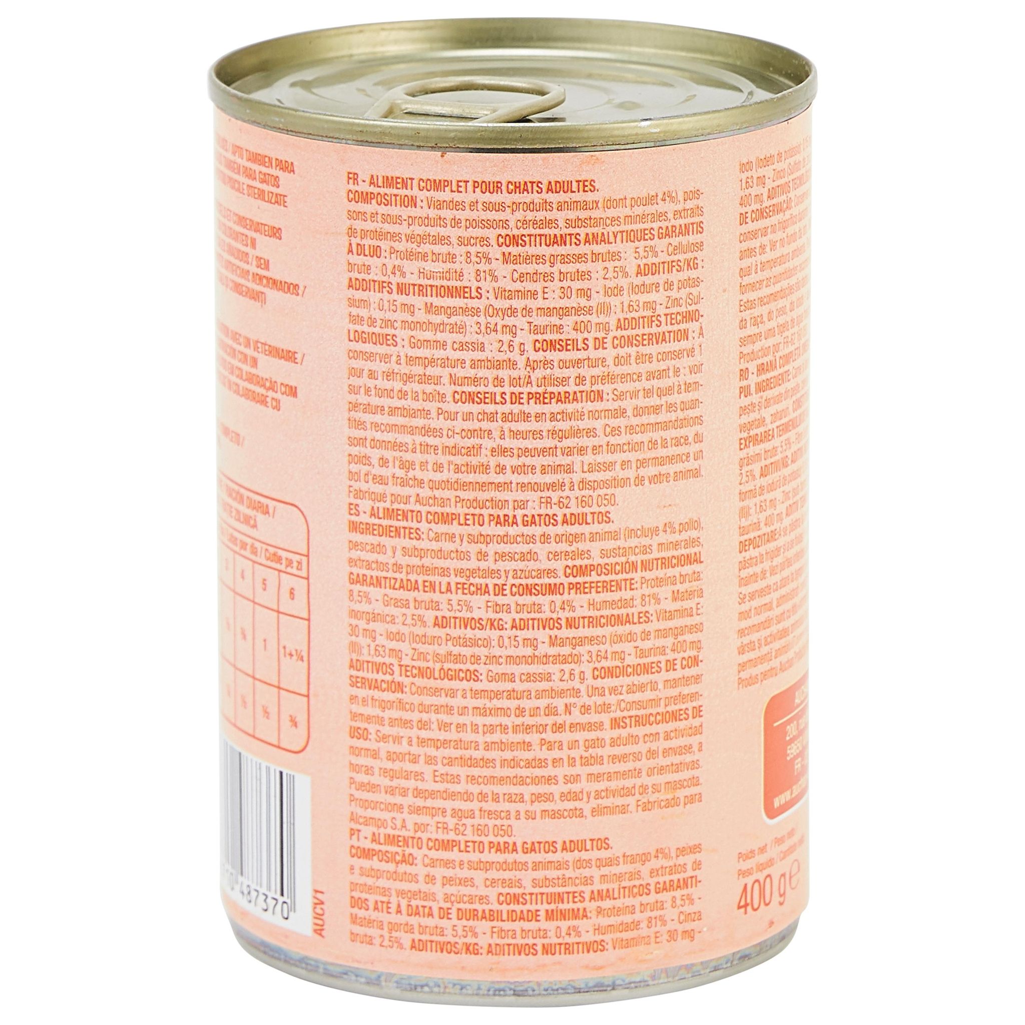Voir la diapositive 3 : AUCHAN Terrine au poulet pour chats et chats stérilisés 400g