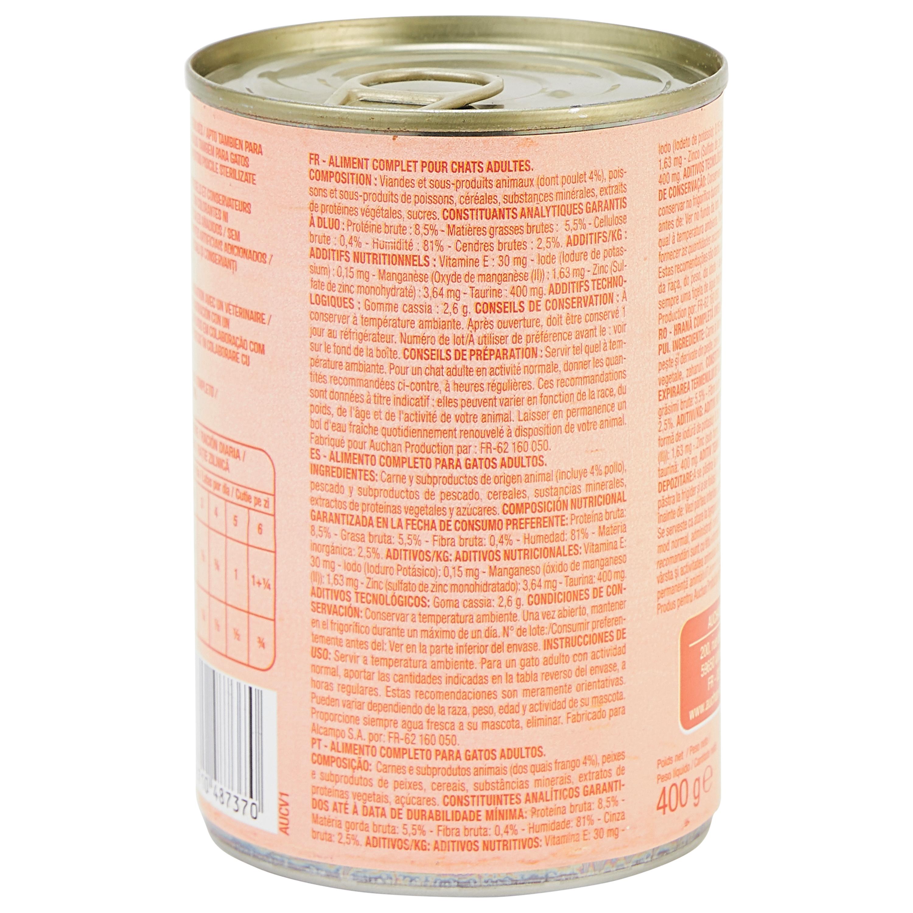 Voir la diapositive 4 : AUCHAN Terrine au poulet pour chats et chats stérilisés 400g