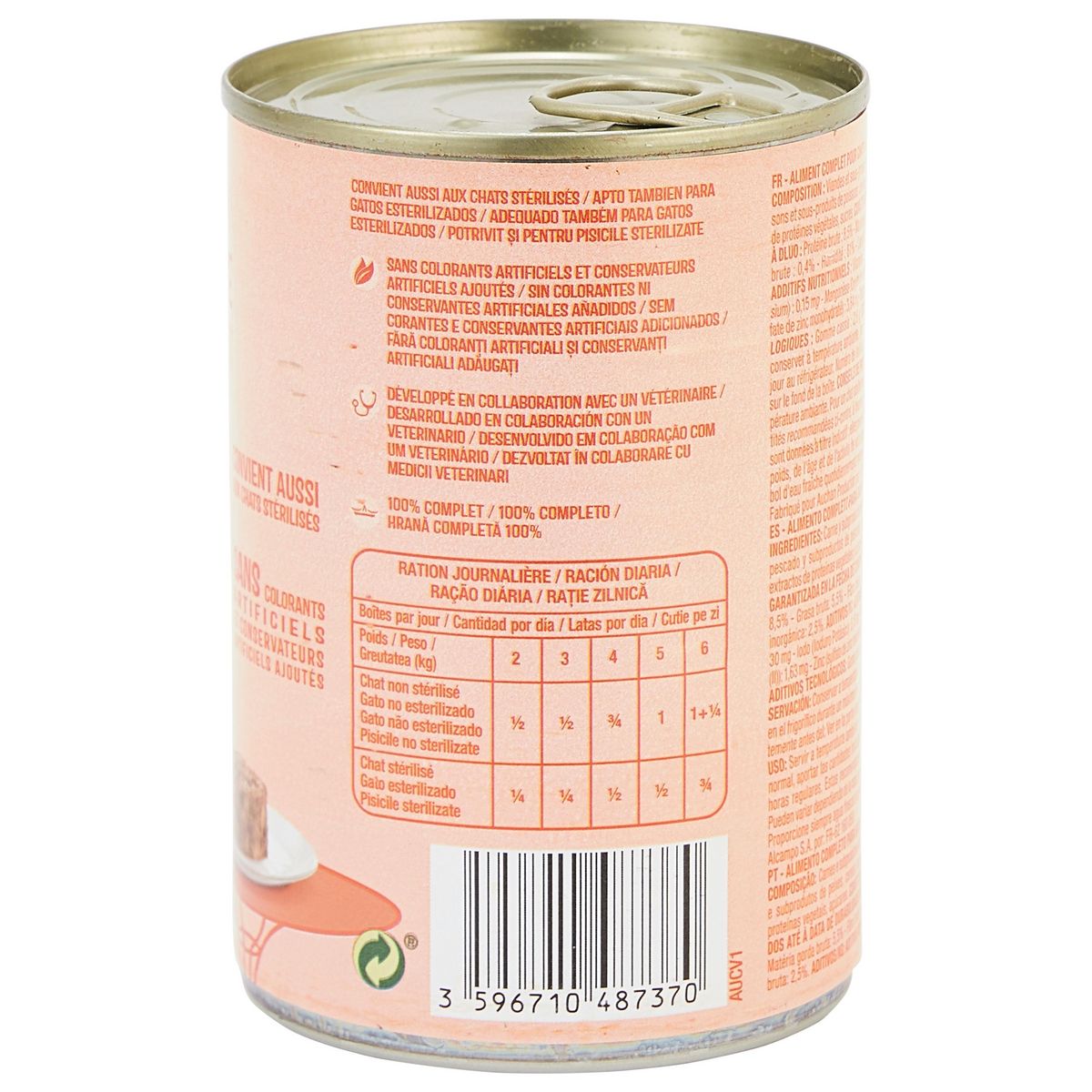 AUCHAN Terrine au poulet pour chats et chats stérilisés 400g