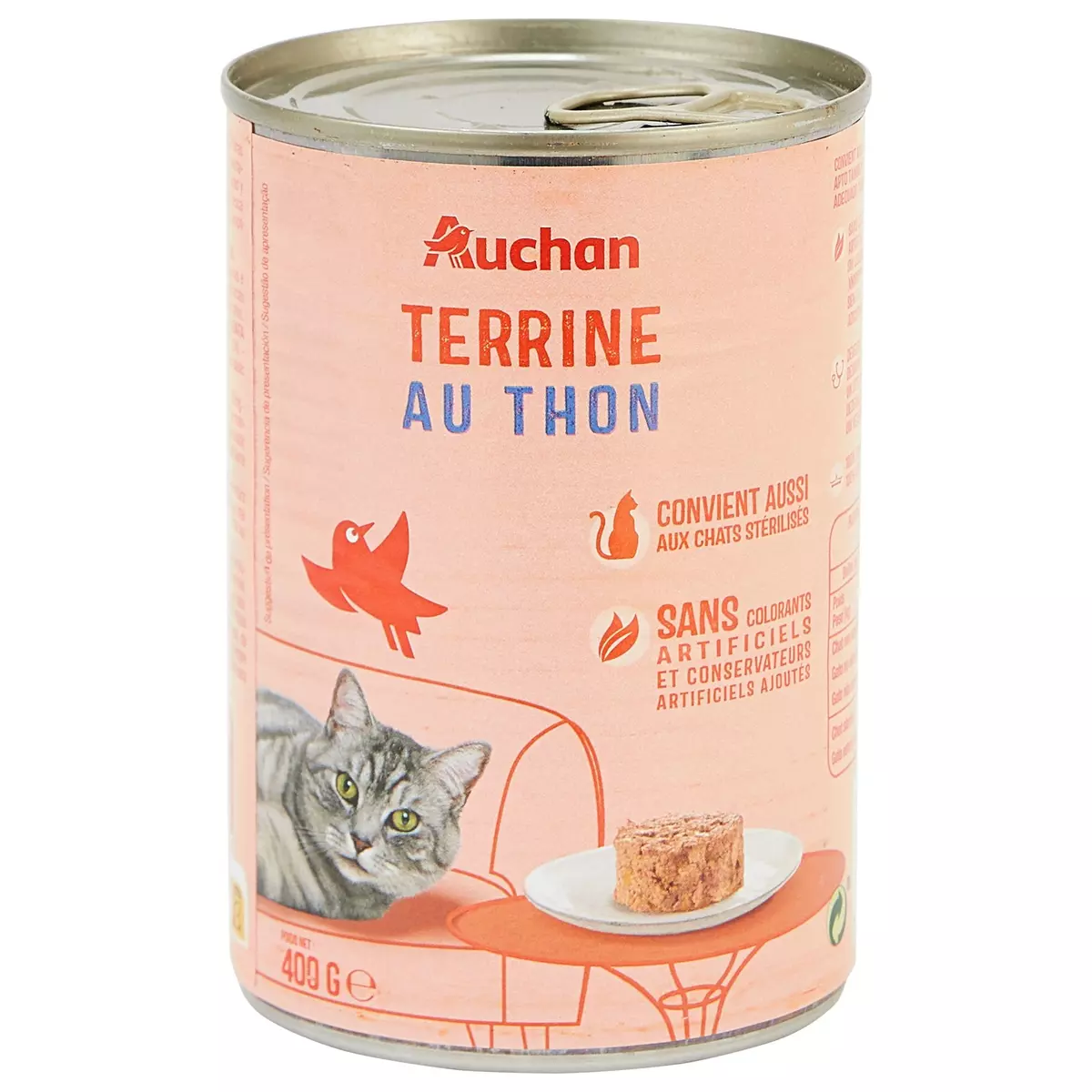 AUCHAN Terrine au thon pour chats et chats stérilisés 400g