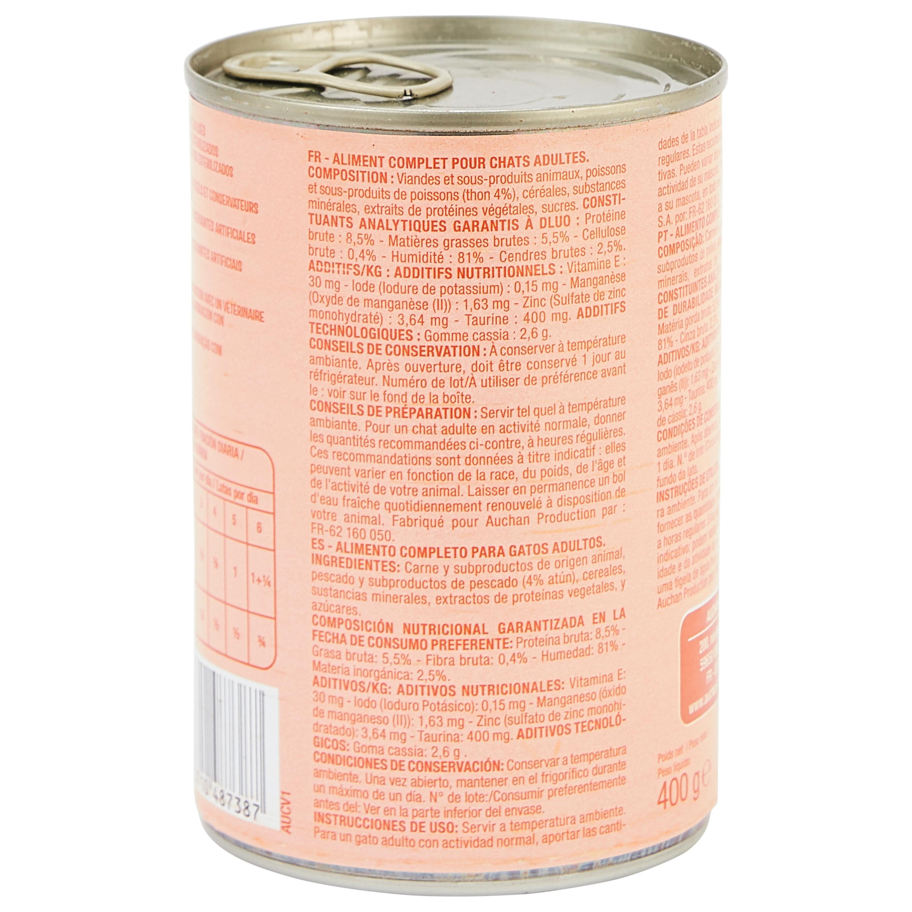 Voir la diapositive 2 : AUCHAN Terrine au thon pour chats et chats stérilisés 400g