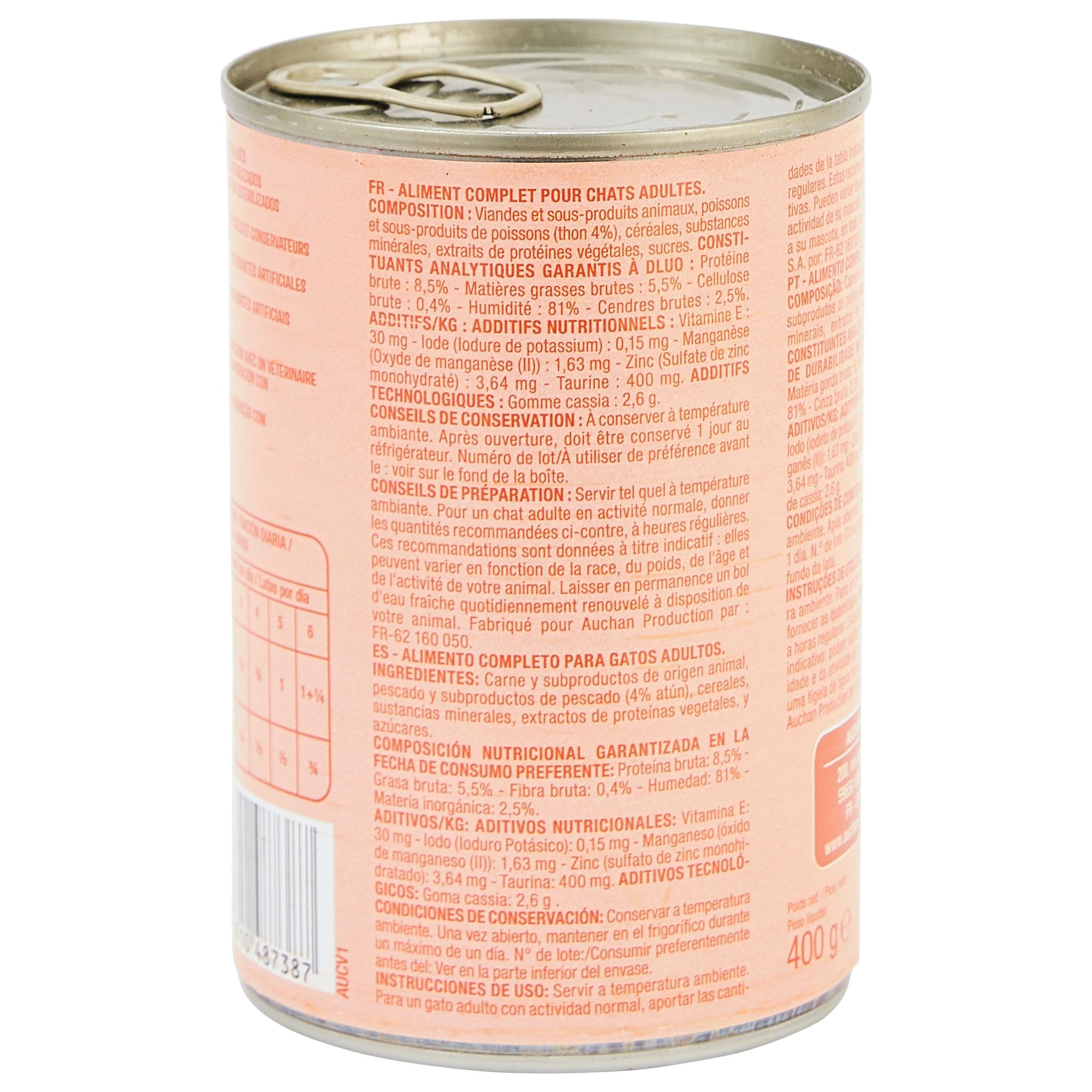 Voir la diapositive 2 : AUCHAN Terrine au thon pour chats et chats stérilisés 400g