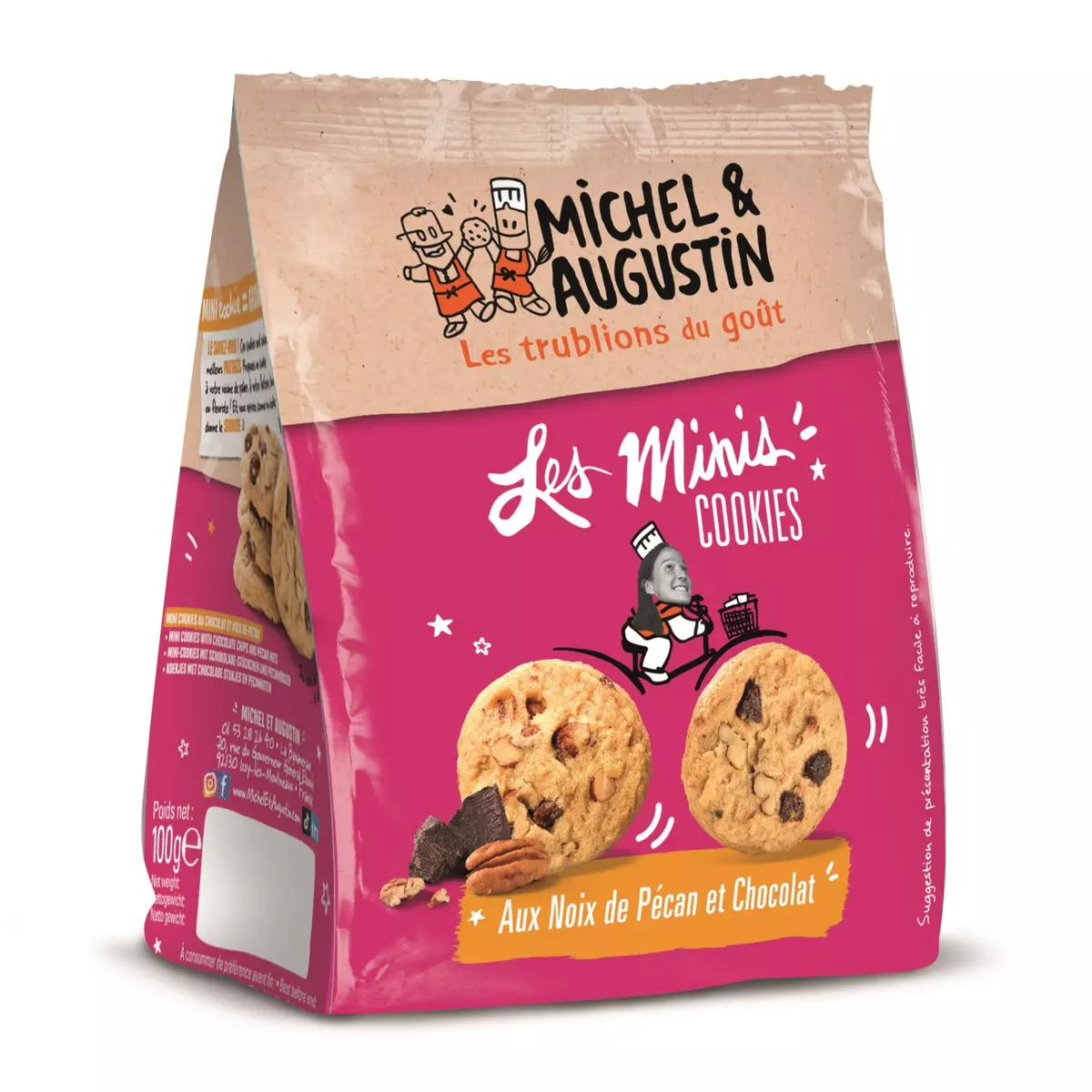 MICHEL ET AUGUSTIN Les Minis Cookies aux noix de pécan et chocolat 100g