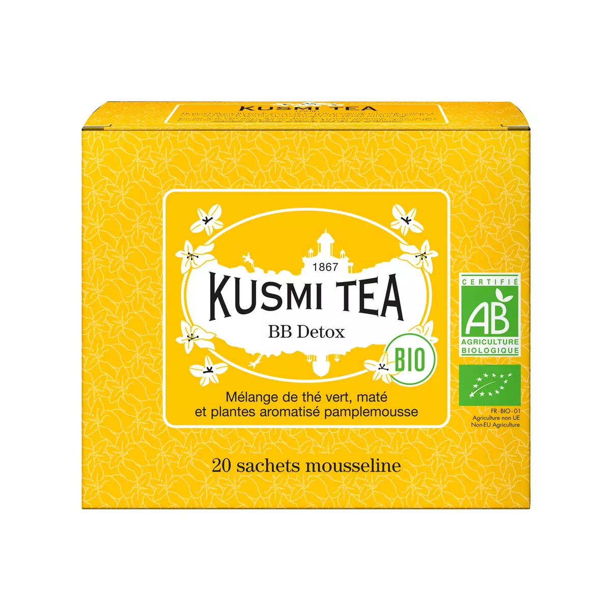 KUSMI TEA BB Detox bio Mélange de thé vert maté et plantes aromatisé pamplemousse 20 sachets 40g