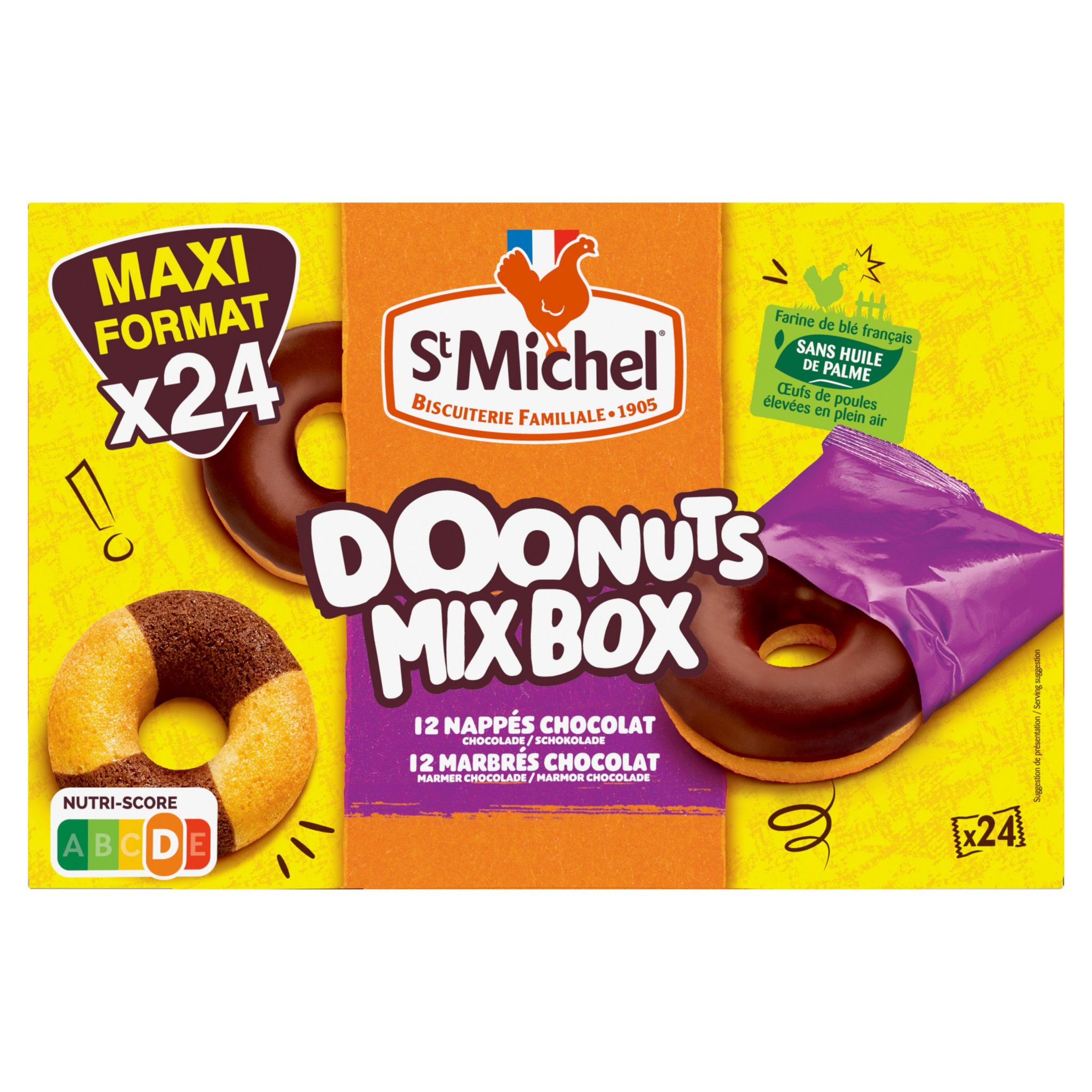 ST MICHEL Doonuts mix box nappés ou marbrés chocolat sachets individuels 24 pièces 720g
