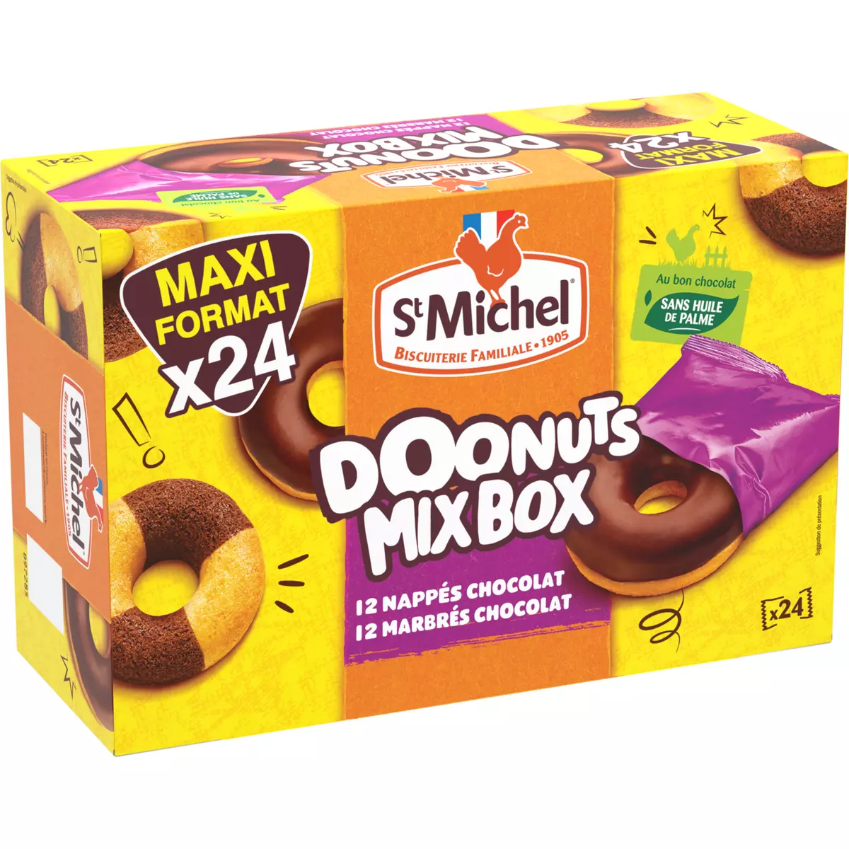 ST MICHEL Doonuts mix box nappés ou marbrés chocolat sachets individuels 24 pièces 720g