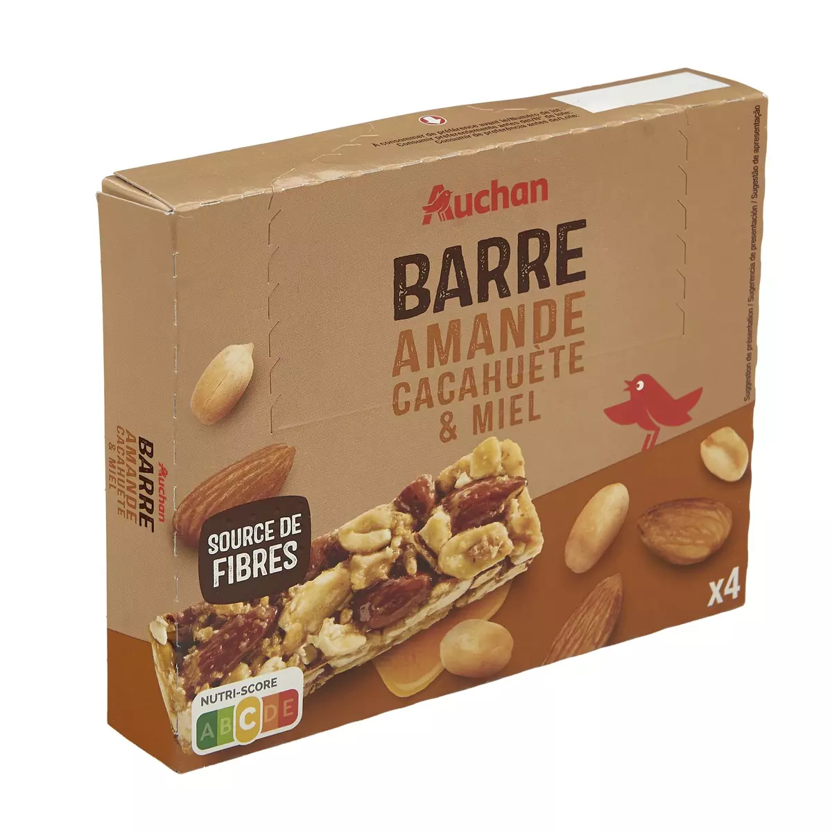 AUCHAN Barres amande cacahuète et miel 4 barres 120g