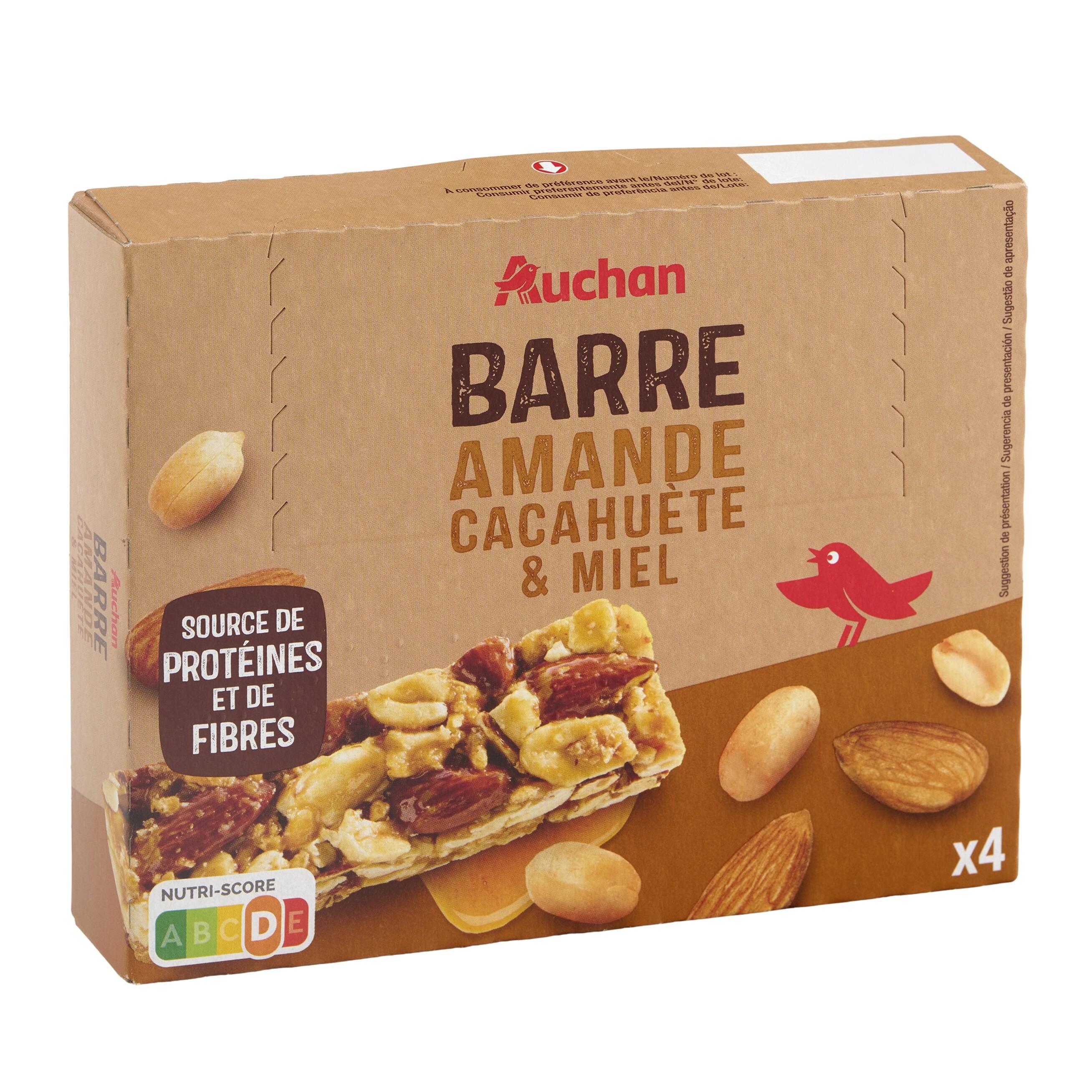Voir la diapositive 2 : AUCHAN Barres amande cacahuète et miel 4 barres 120g