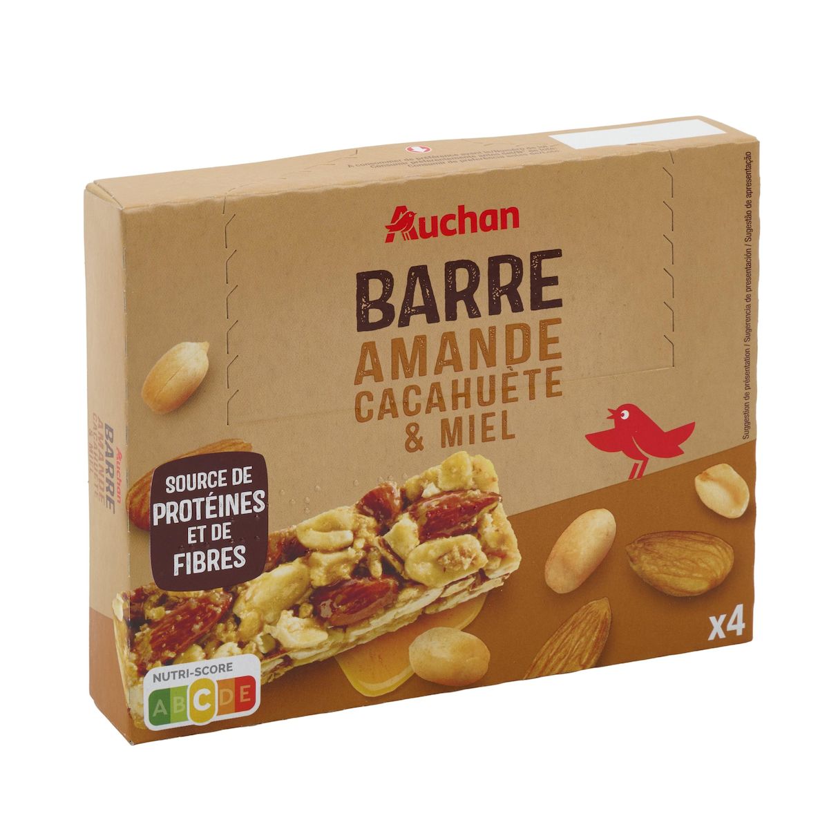 AUCHAN Barres amande cacahuète et miel 4 barres 120g