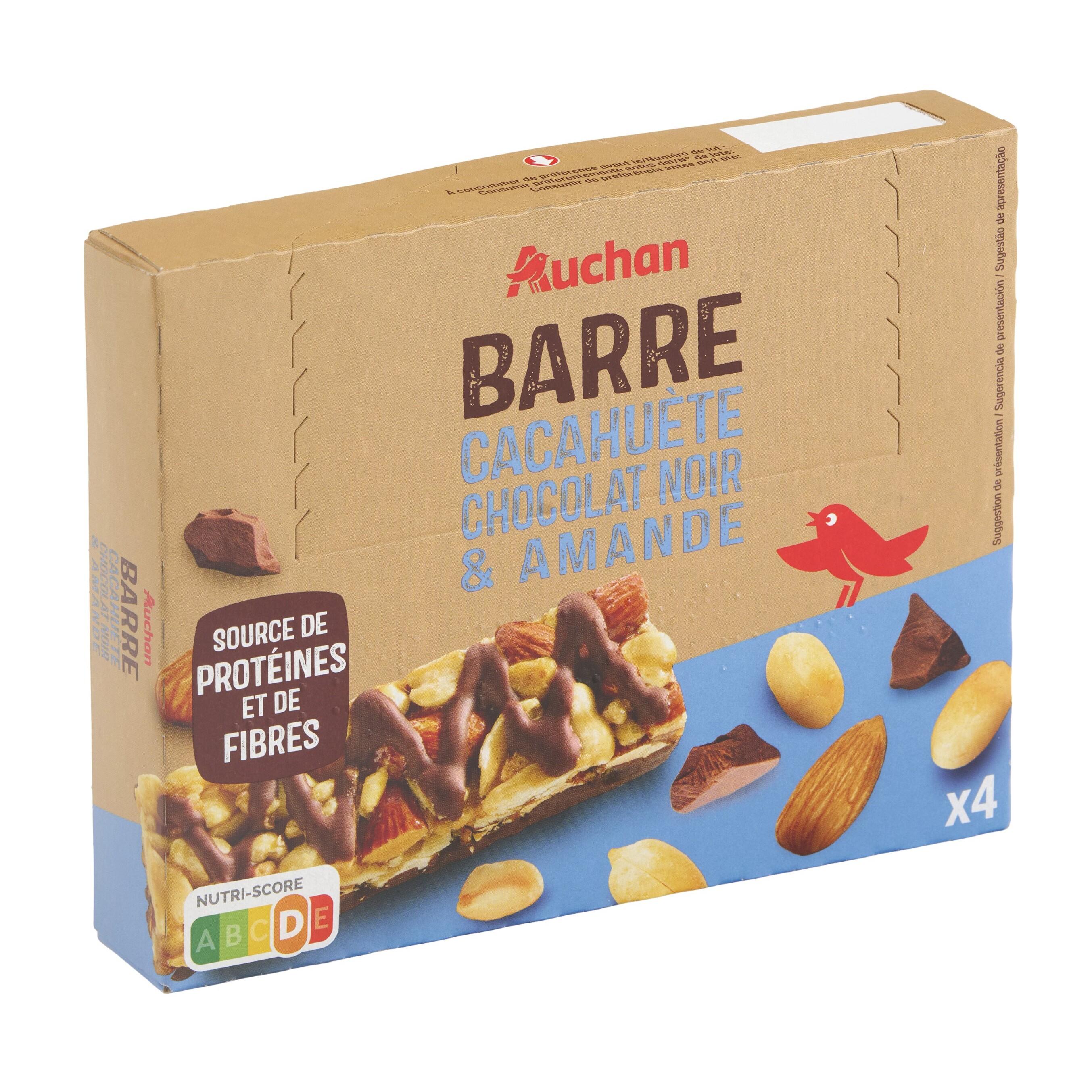 Voir la diapositive 2 : AUCHAN Barres cacahuète chocolat noir amande 4 barres 120g