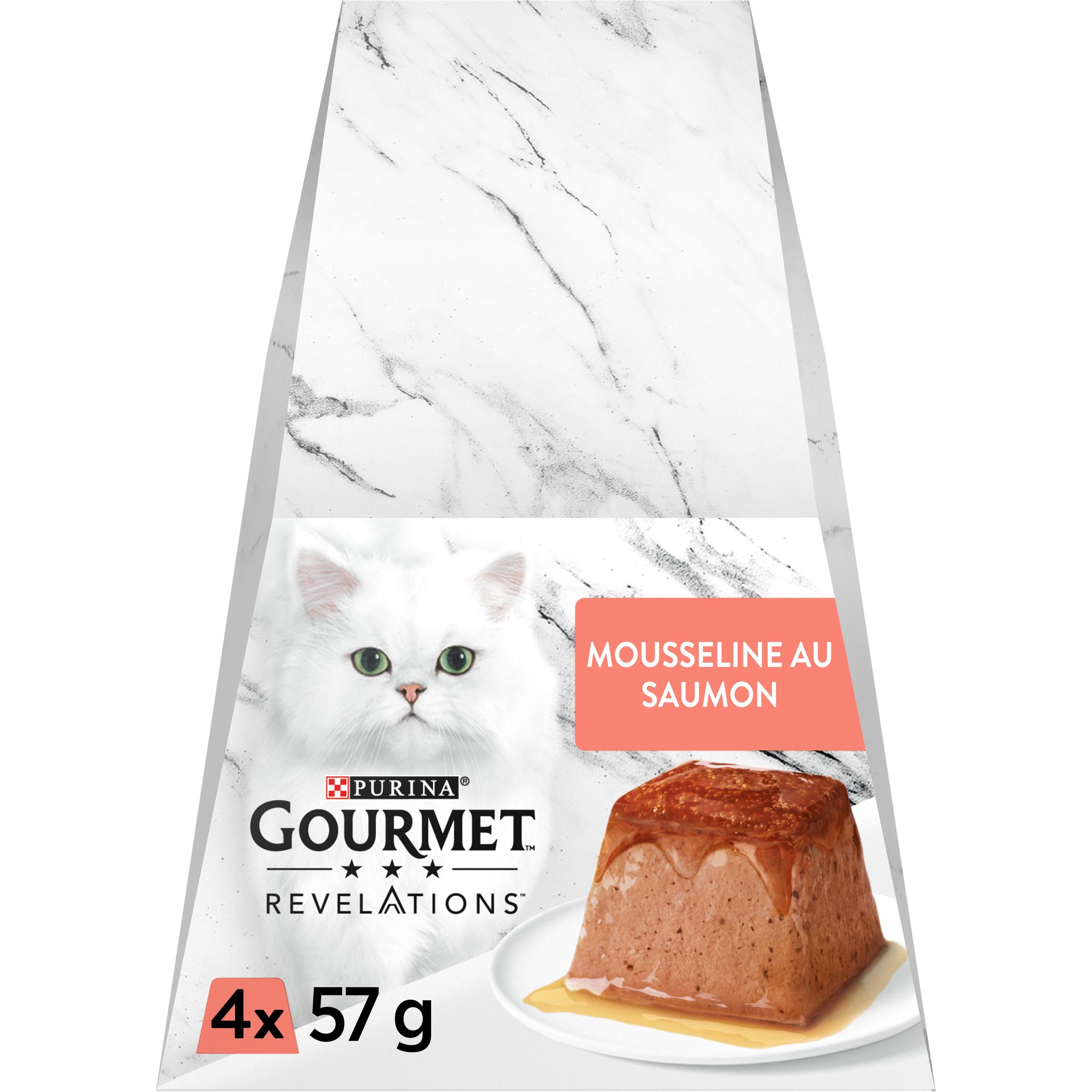 Voir la diapositive 2 : PURINA Gourmet Révélations Mousseline au saumon pour chat 4 sachets 4x57g