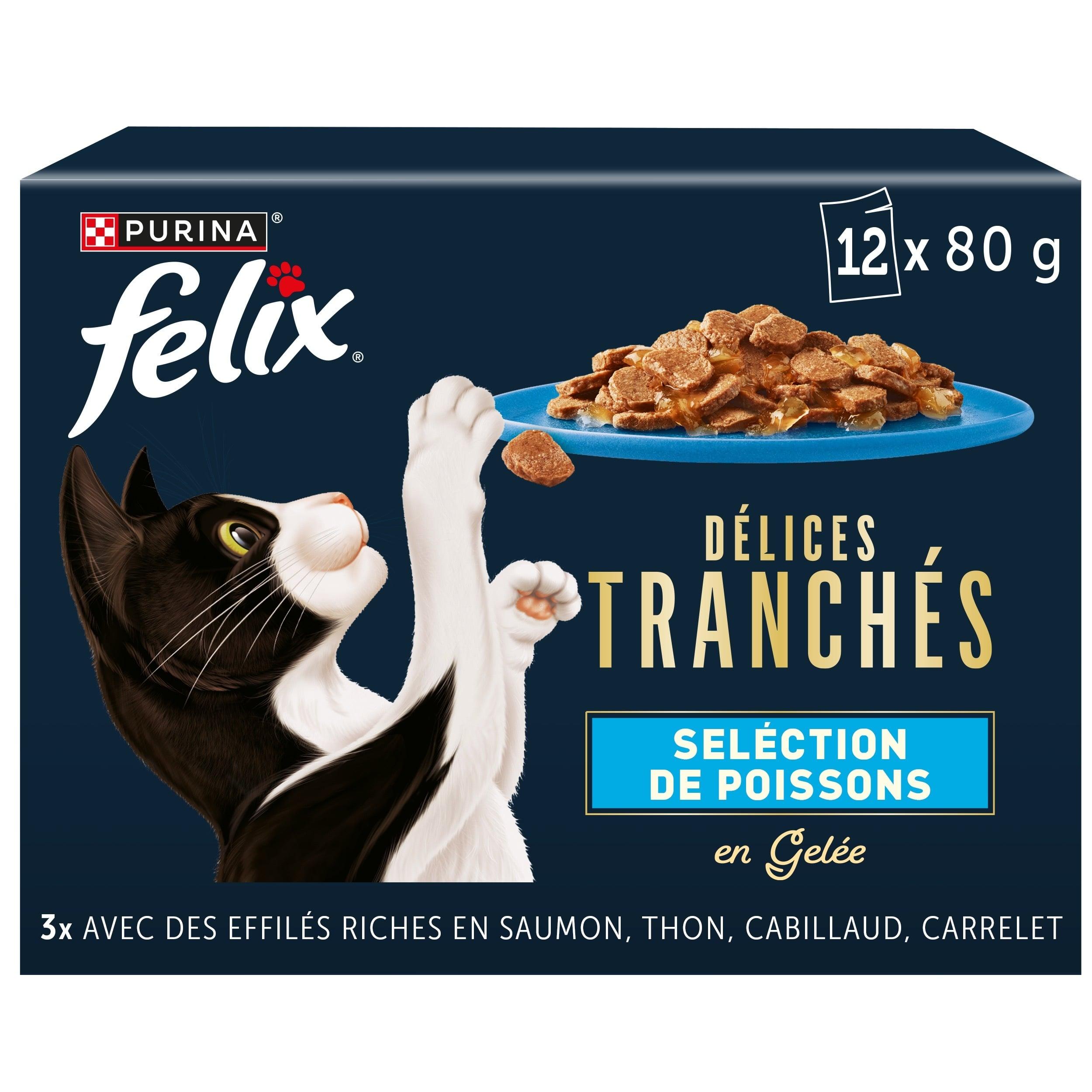 Voir la diapositive 2 : FELIX Sachets repas Délices Tranchés saveur poissons en gelés pour chat 12 sachets 12x80g