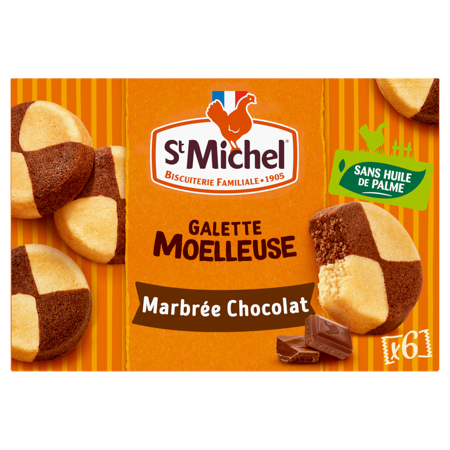 ST MICHEL Galette moelleuse marbrée au chocolat sachets fraîcheurs 6 sachets 180g