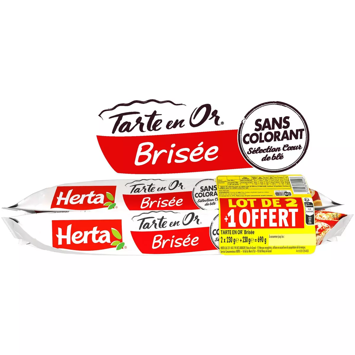 HERTA Tarte en Or pâte brisée 2+1 offert 3x230g