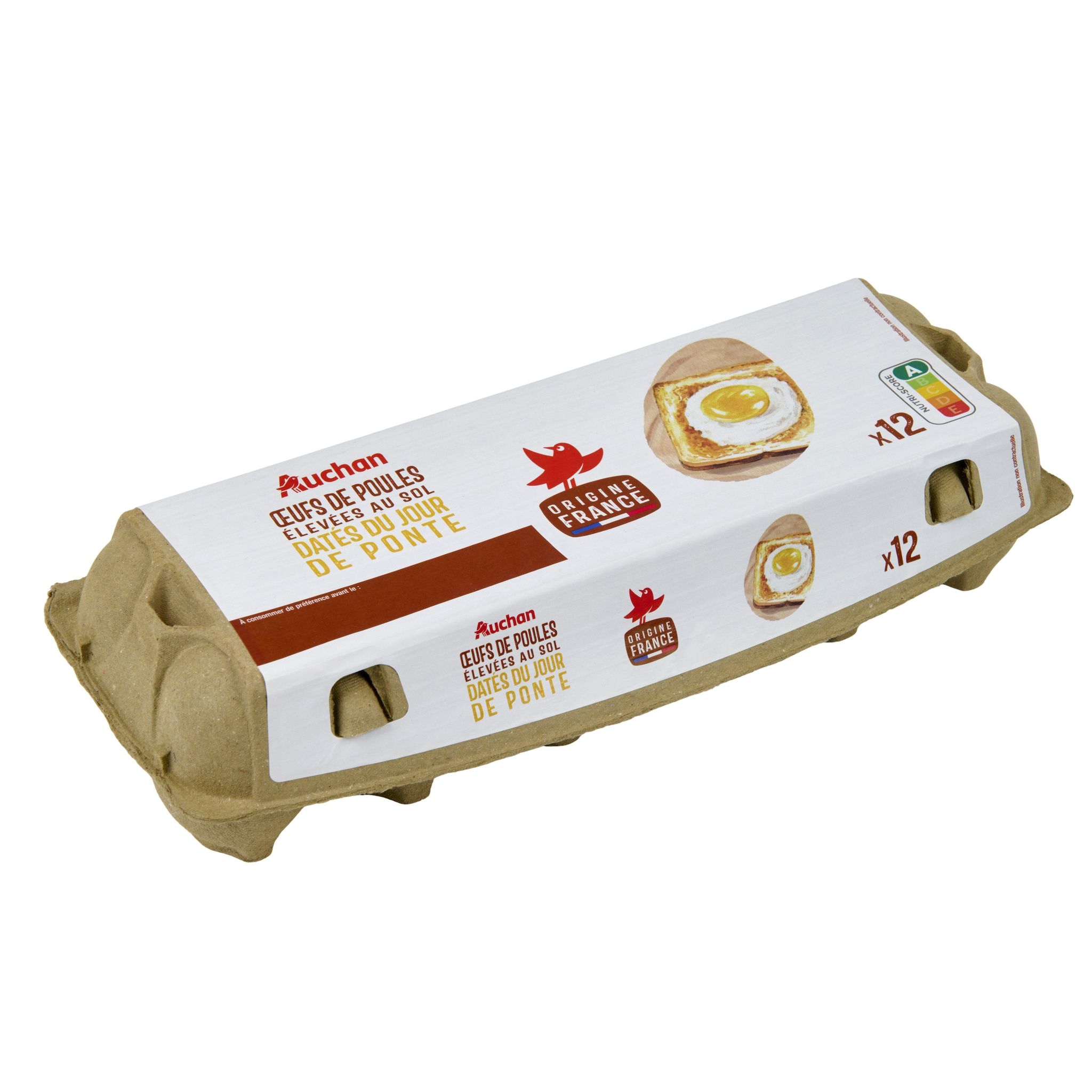 Voir la diapositive 3 : AUCHAN Oeufs de poules élevées au sol 12 pièces